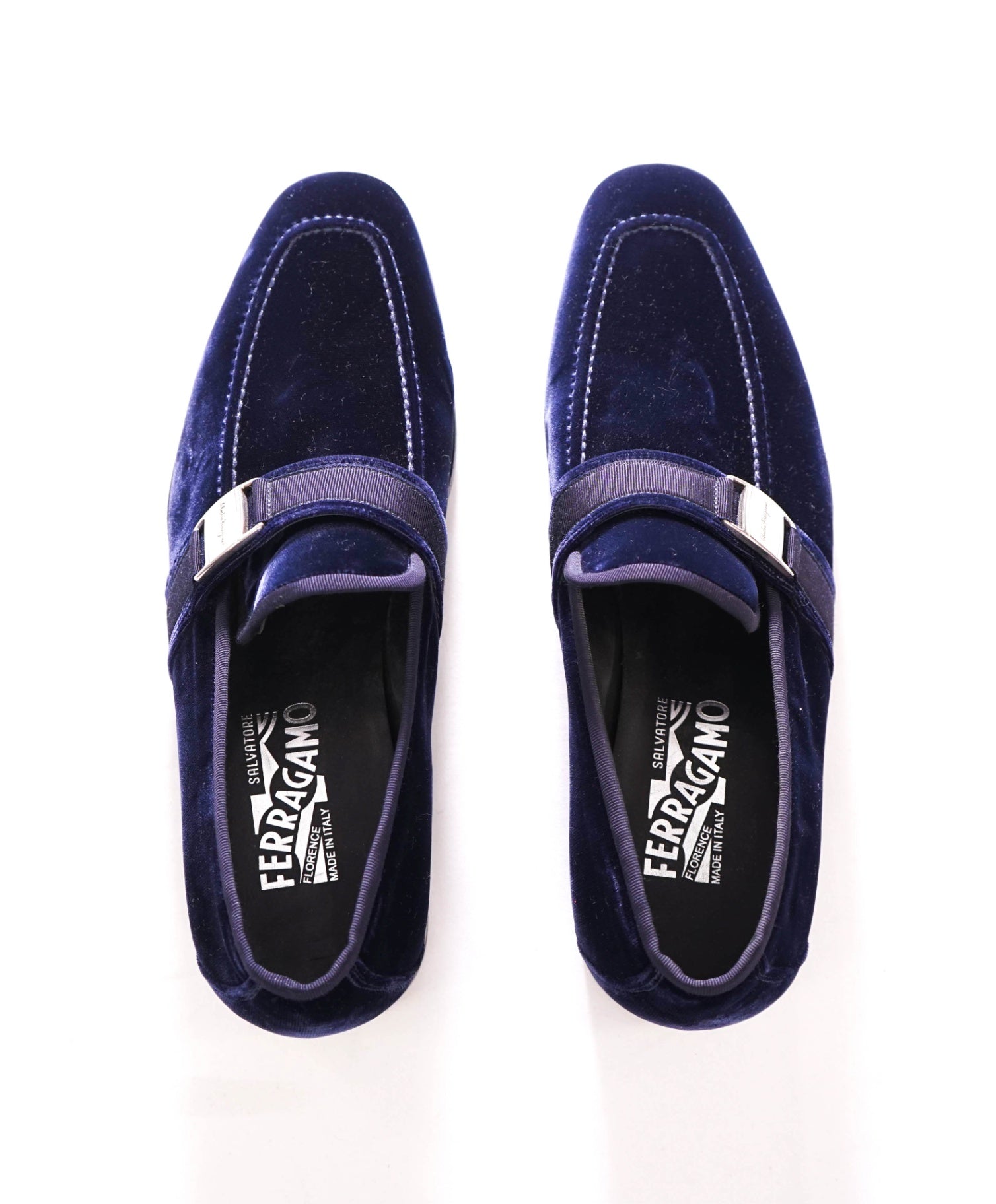 $950 FERRAGAMO - Velvet "DANNY 2" Loafers Navy Sardegna - 8 D