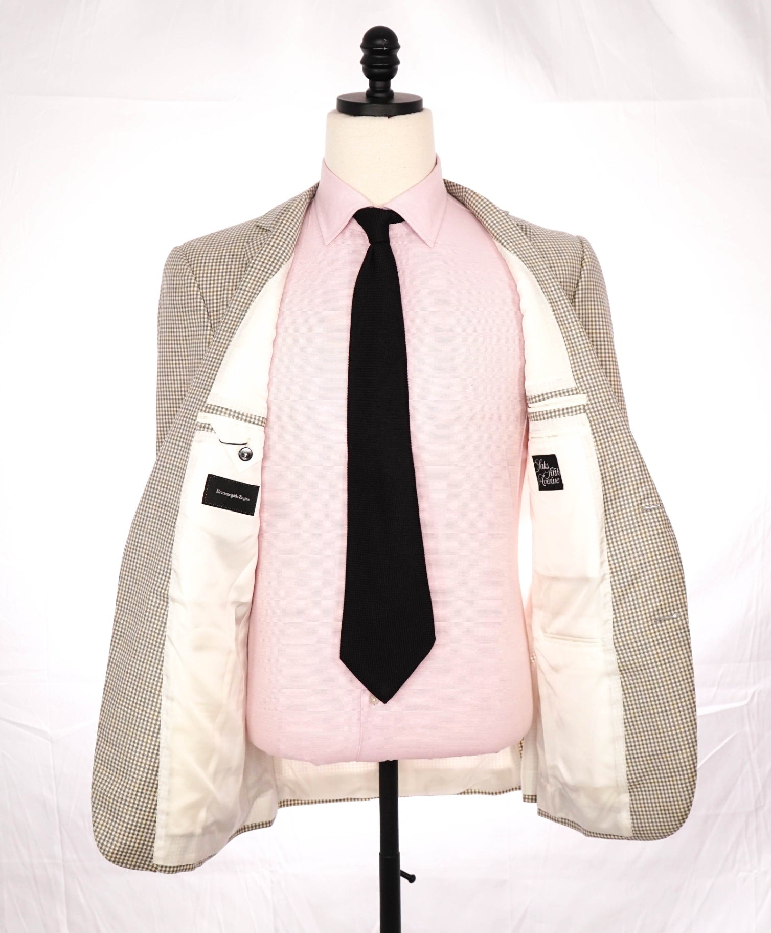 $2,695 ZEGNA - Gray/Tan Neutral Gingham Wool Blazer - 38R