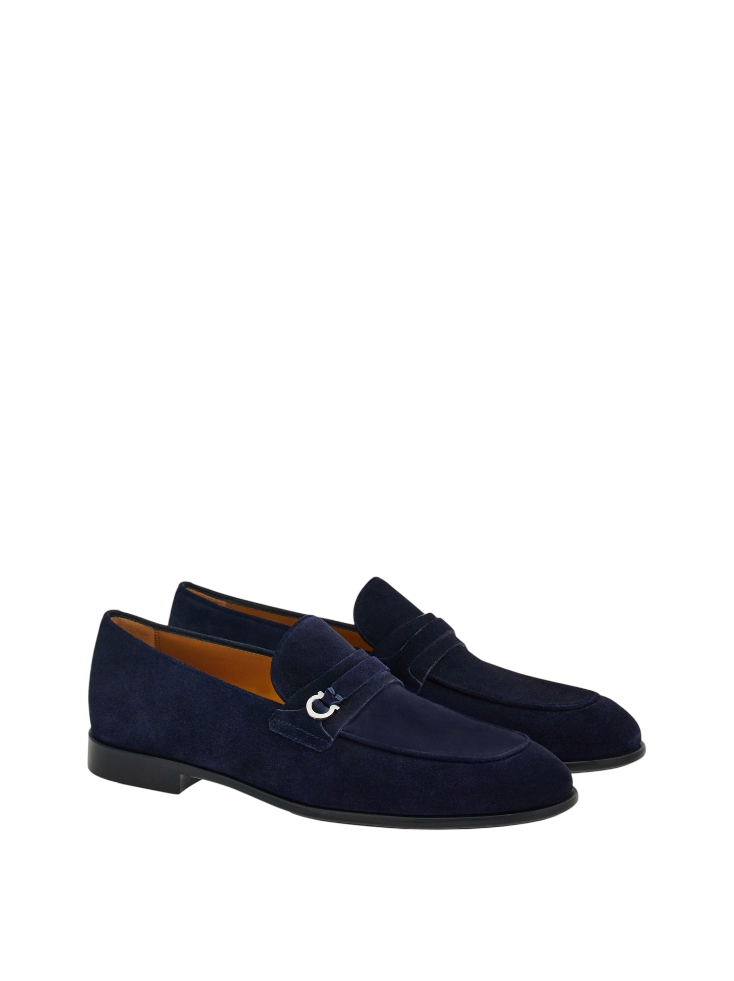 $950 FERRAGAMO - Midnight Blue Suede "DESIO" Loafers - 8.5 E