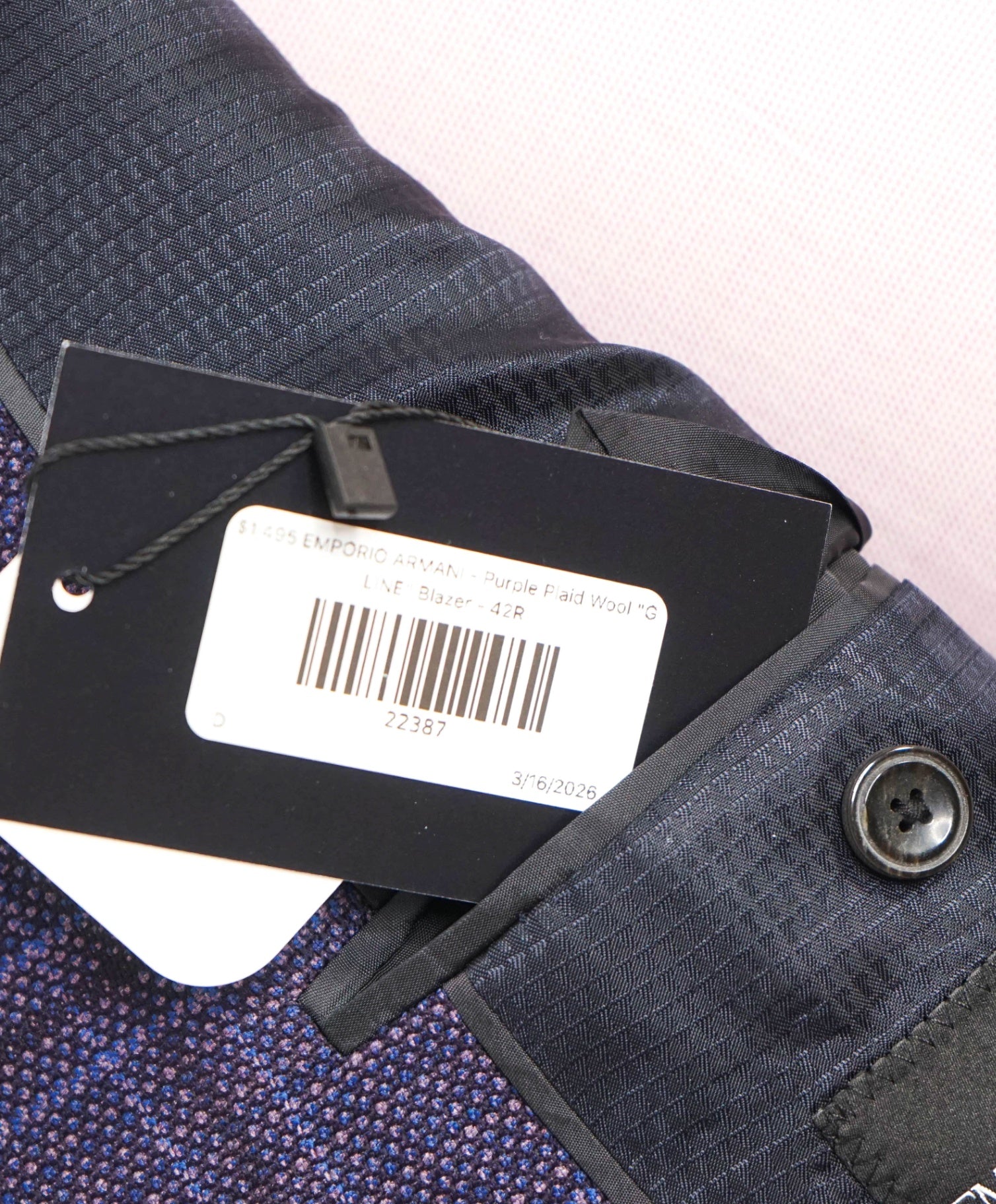 $1,495 EMPORIO ARMANI - Purple Plaid Wool "G LINE" Blazer - 42R