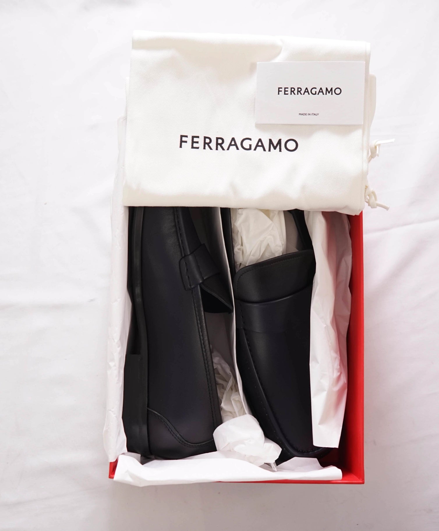 $850 FERRAGAMO - Midnight Blue Leather "DUOMO" Loafers - 12 E