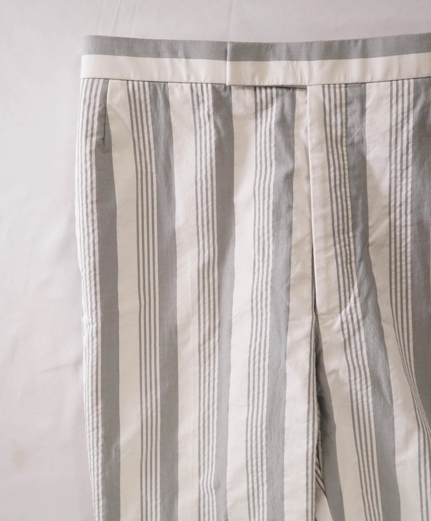 $1,350 THOM BROWNE - Gray/White Stripe Cotton Chinos - 35W
