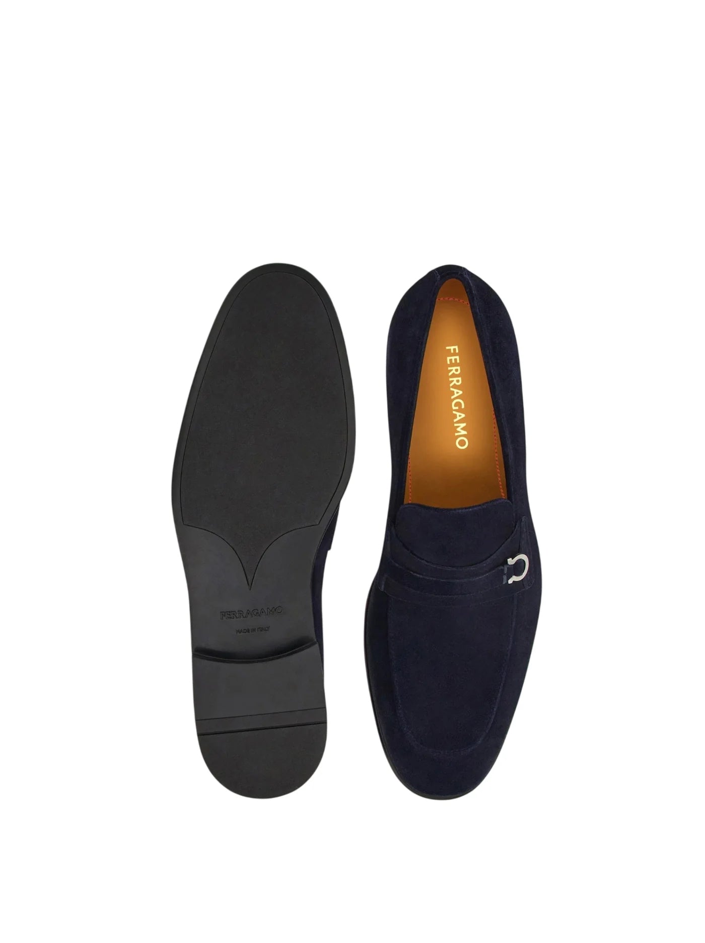 $950 FERRAGAMO - Midnight Blue Suede "DESIO" Loafers - 9 E