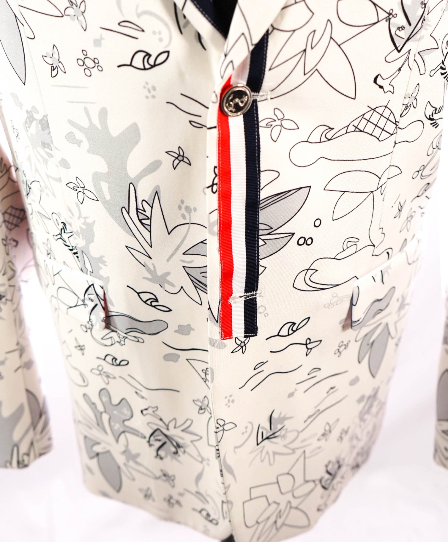 $3,100 THOM BROWNE - Ivory White Abstract Print Blazer - 46