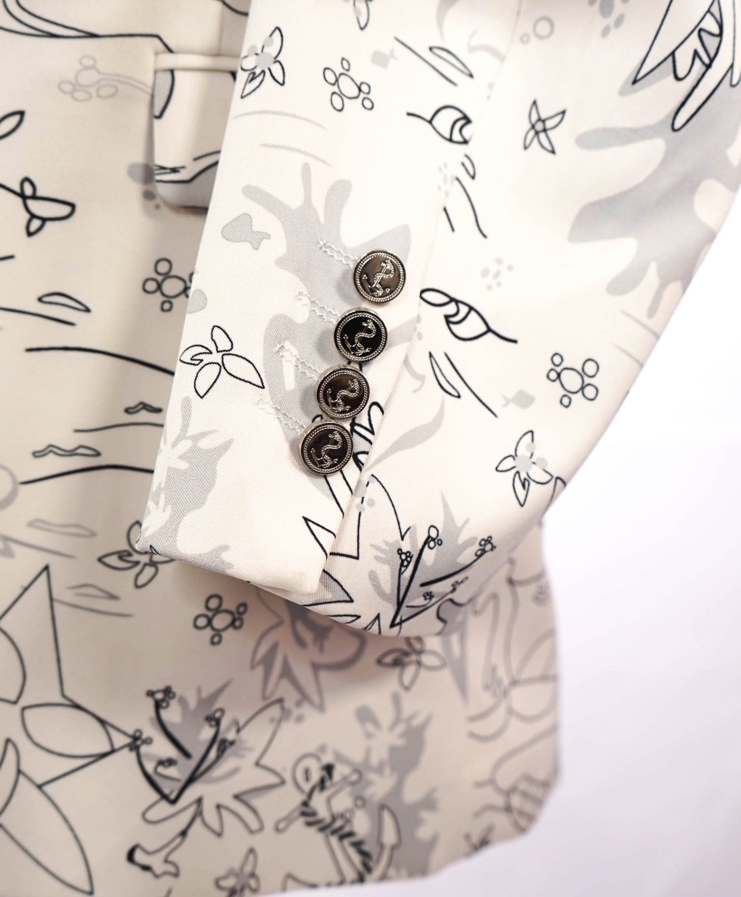 $3,100 THOM BROWNE - Ivory White Abstract Print Blazer - 46