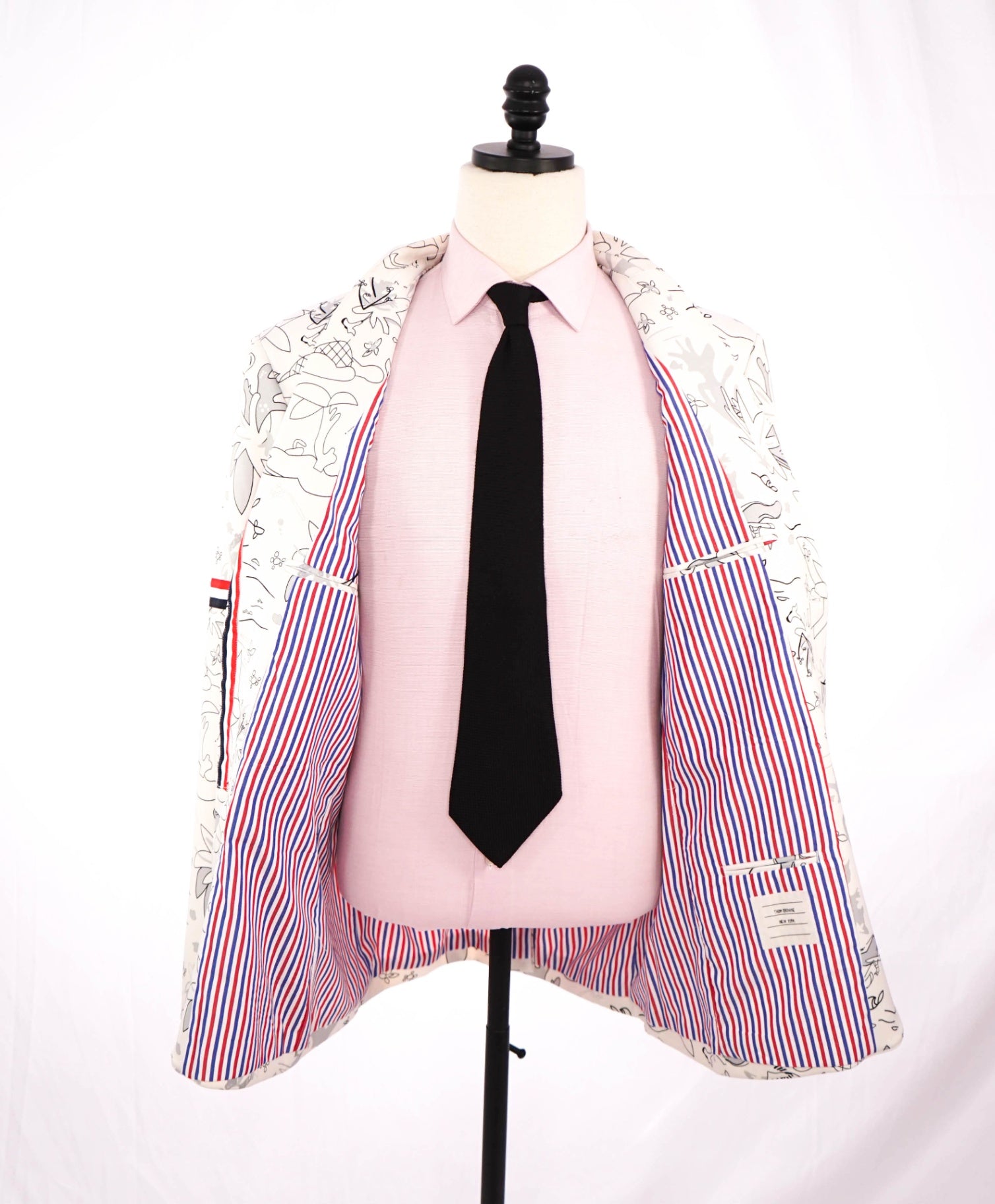 $3,100 THOM BROWNE - Ivory White Abstract Print Blazer - 46