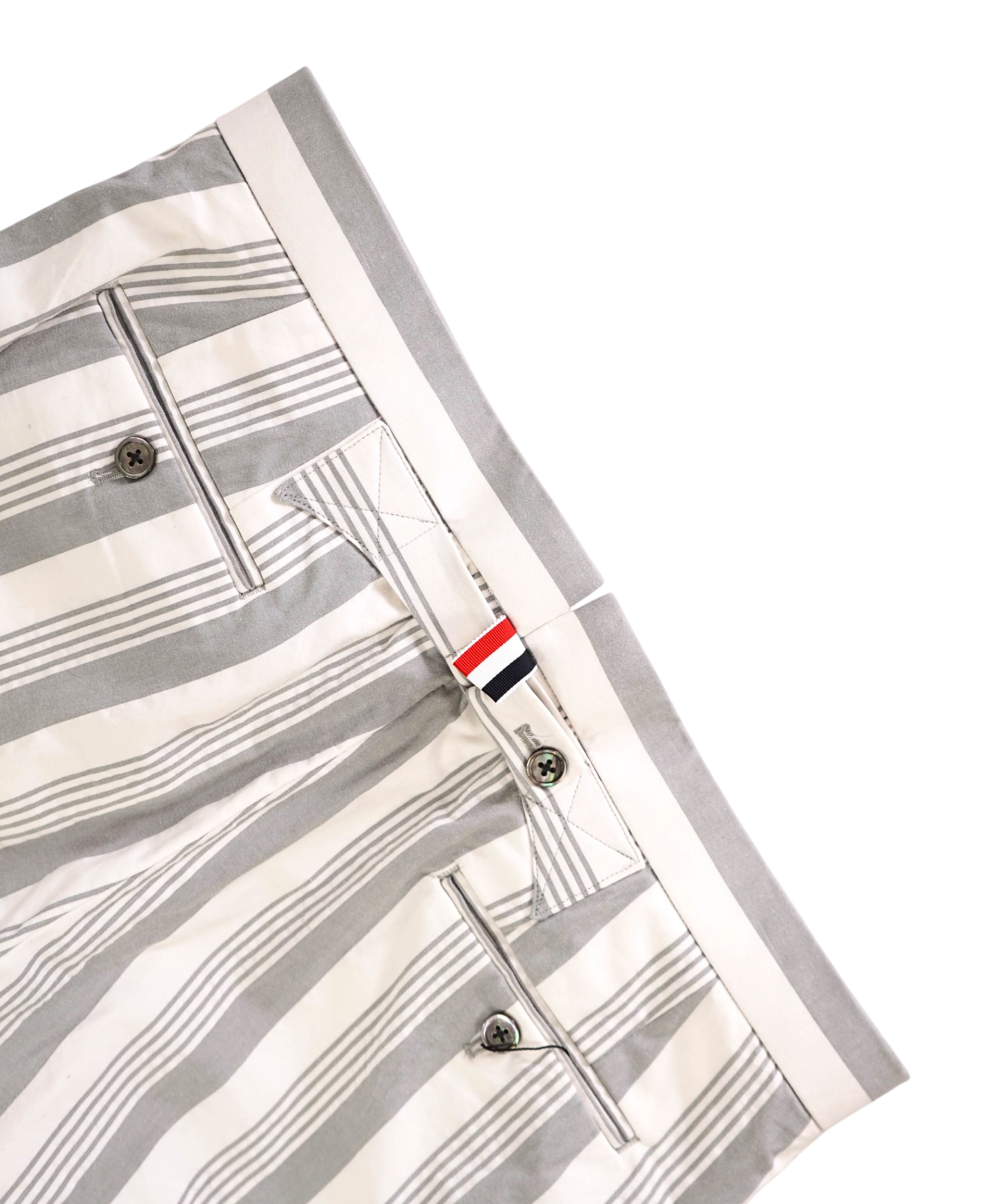 $1,350 THOM BROWNE - Gray/White Stripe Cotton Chinos - 35W