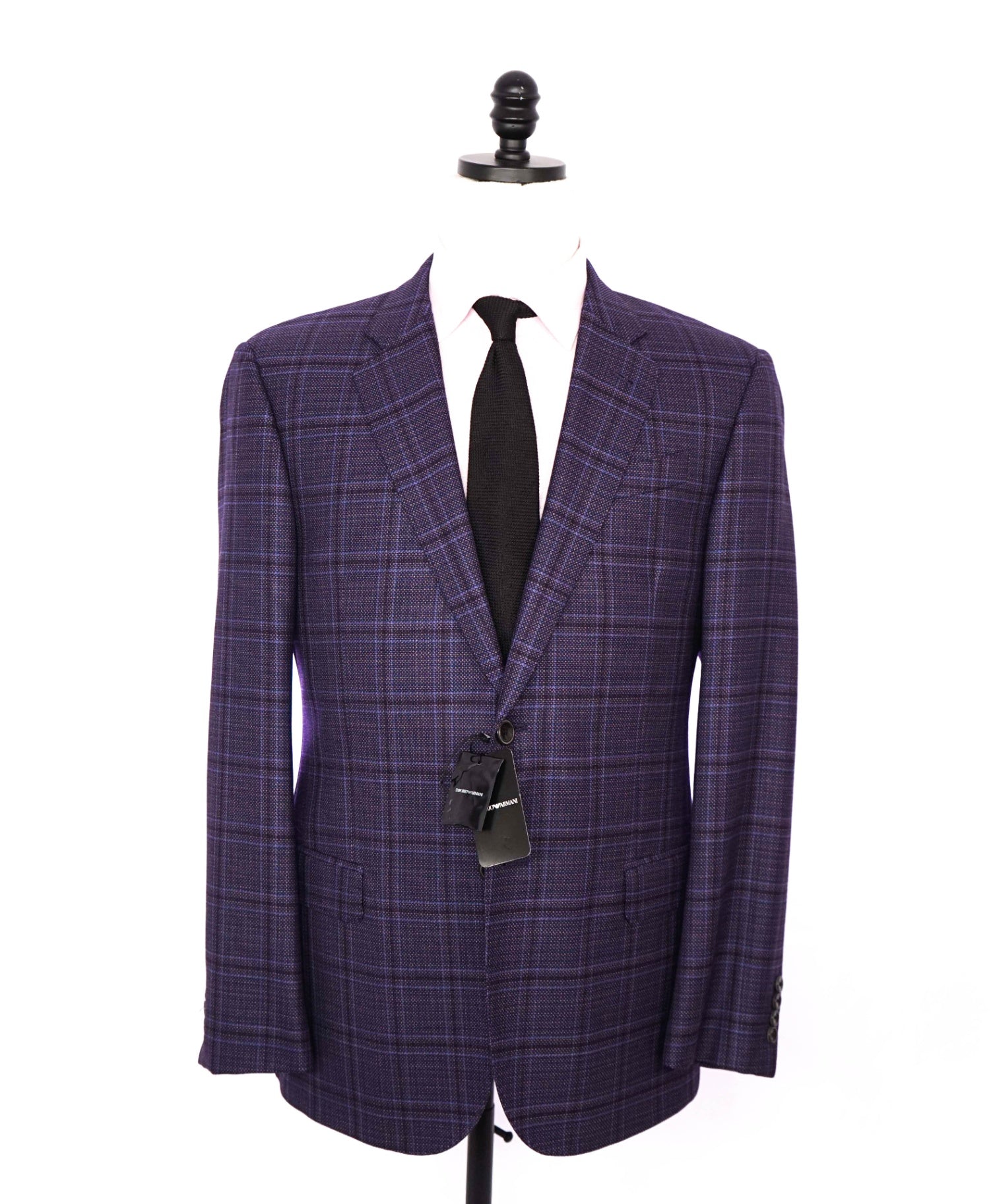 $1,495 EMPORIO ARMANI - Purple Plaid Wool "G LINE" Blazer - 42R