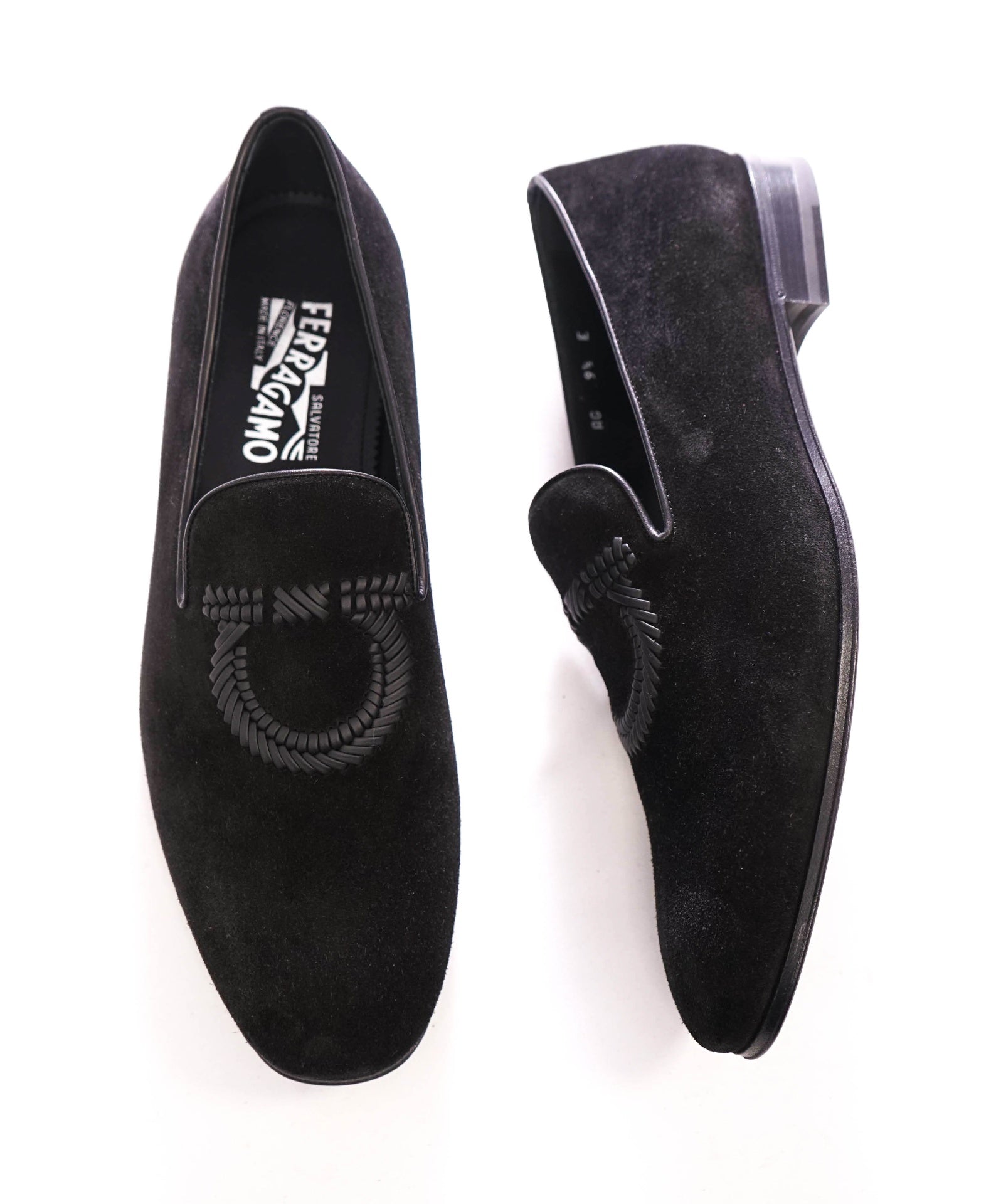 $895 FERRAGAMO - Black Velvet "LIBERO" Loafers - 9.5 E