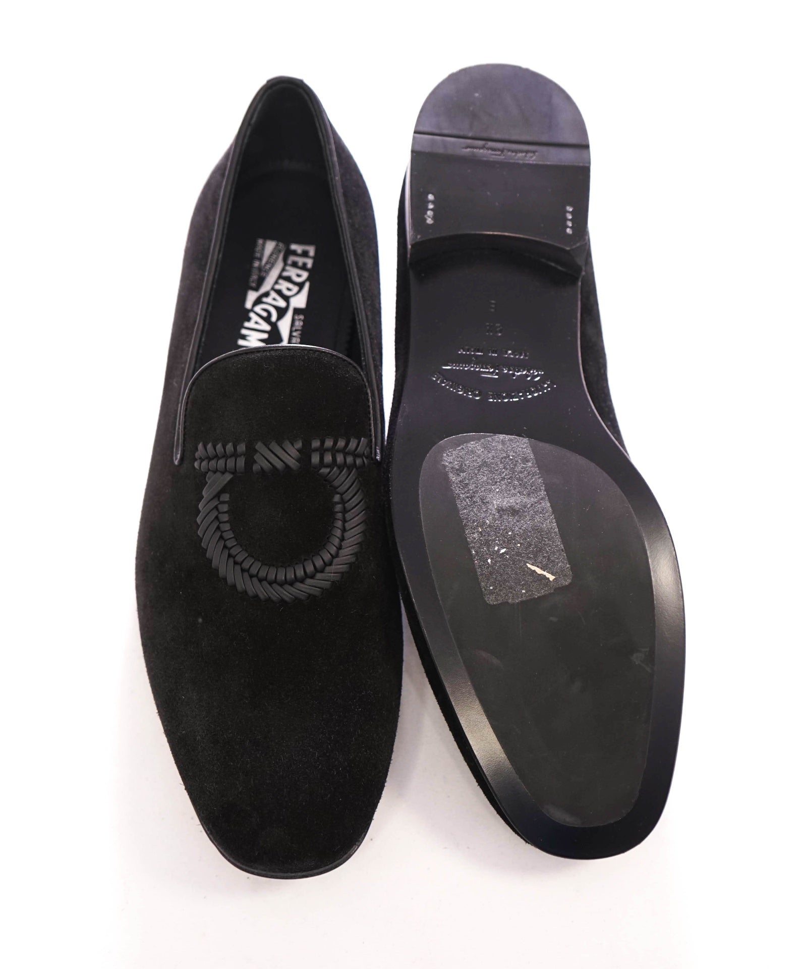 $895 FERRAGAMO - Black Velvet "LIBERO" Loafers - 9.5 E