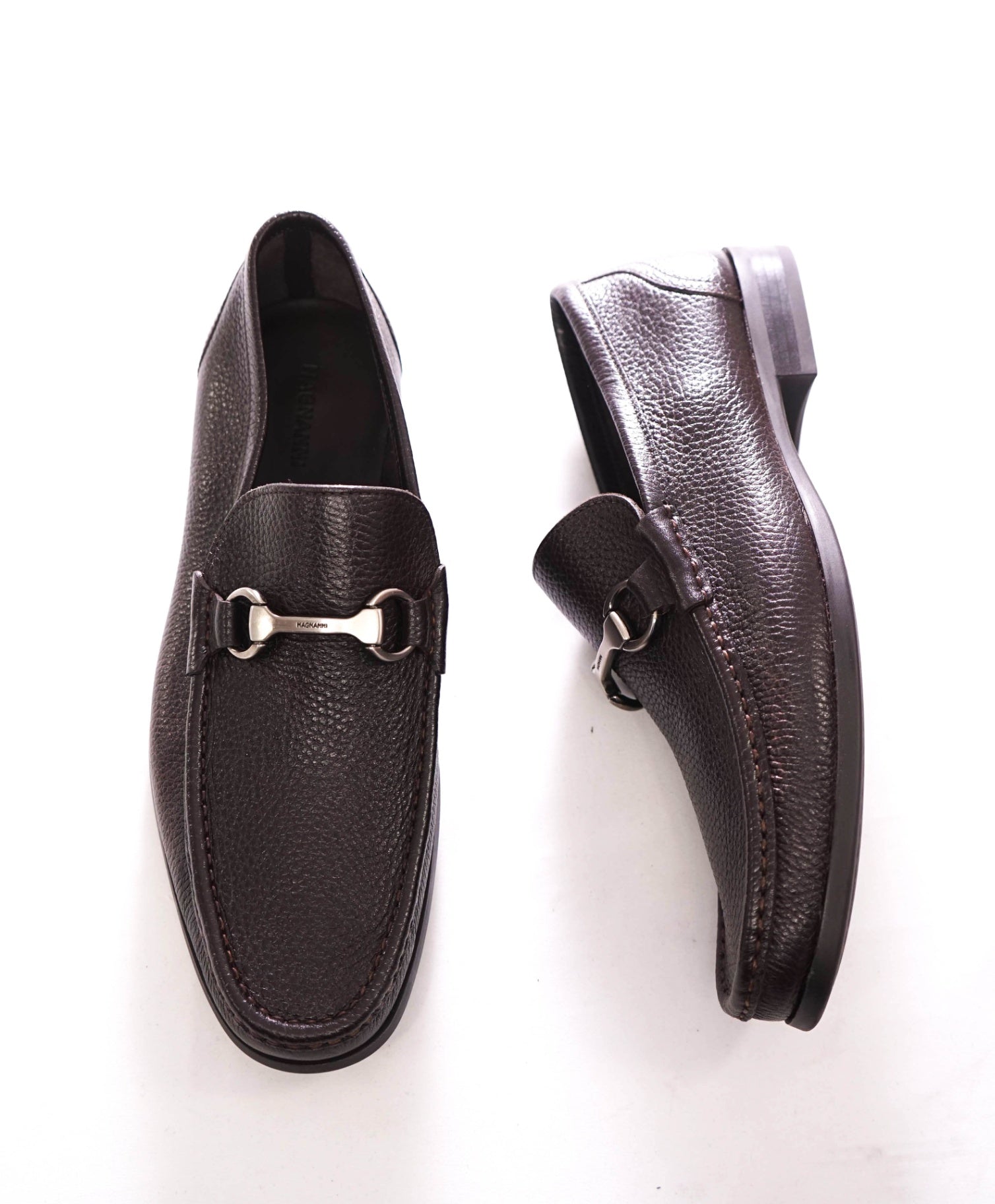 $525 MAGNANNI - Brown Pebble Leather Loafers - 10