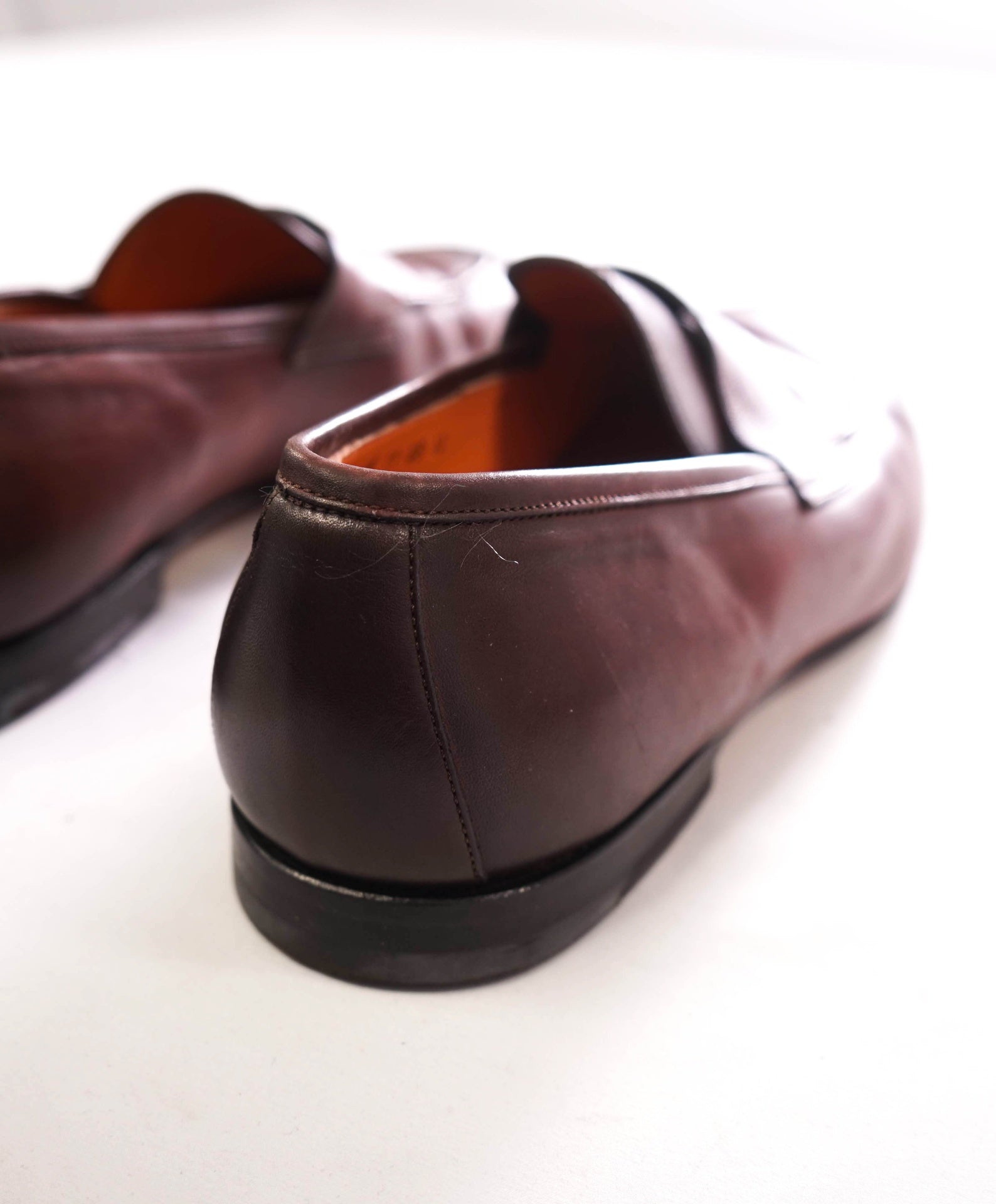 $1,295 SANTONI - "GOODYEAR” Red Patina Penny Loafers - US 12 (UK11)
