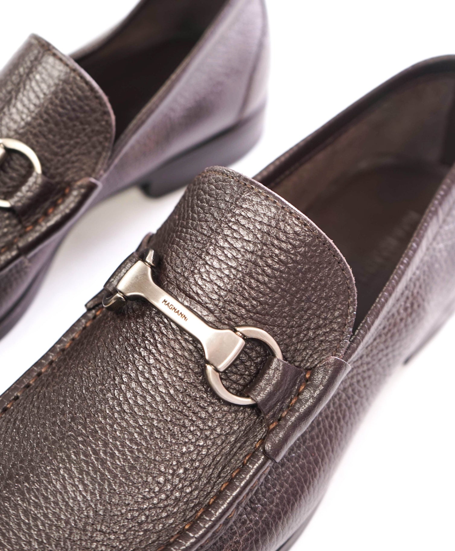 $525 MAGNANNI - Brown Pebble Leather Loafers - 10