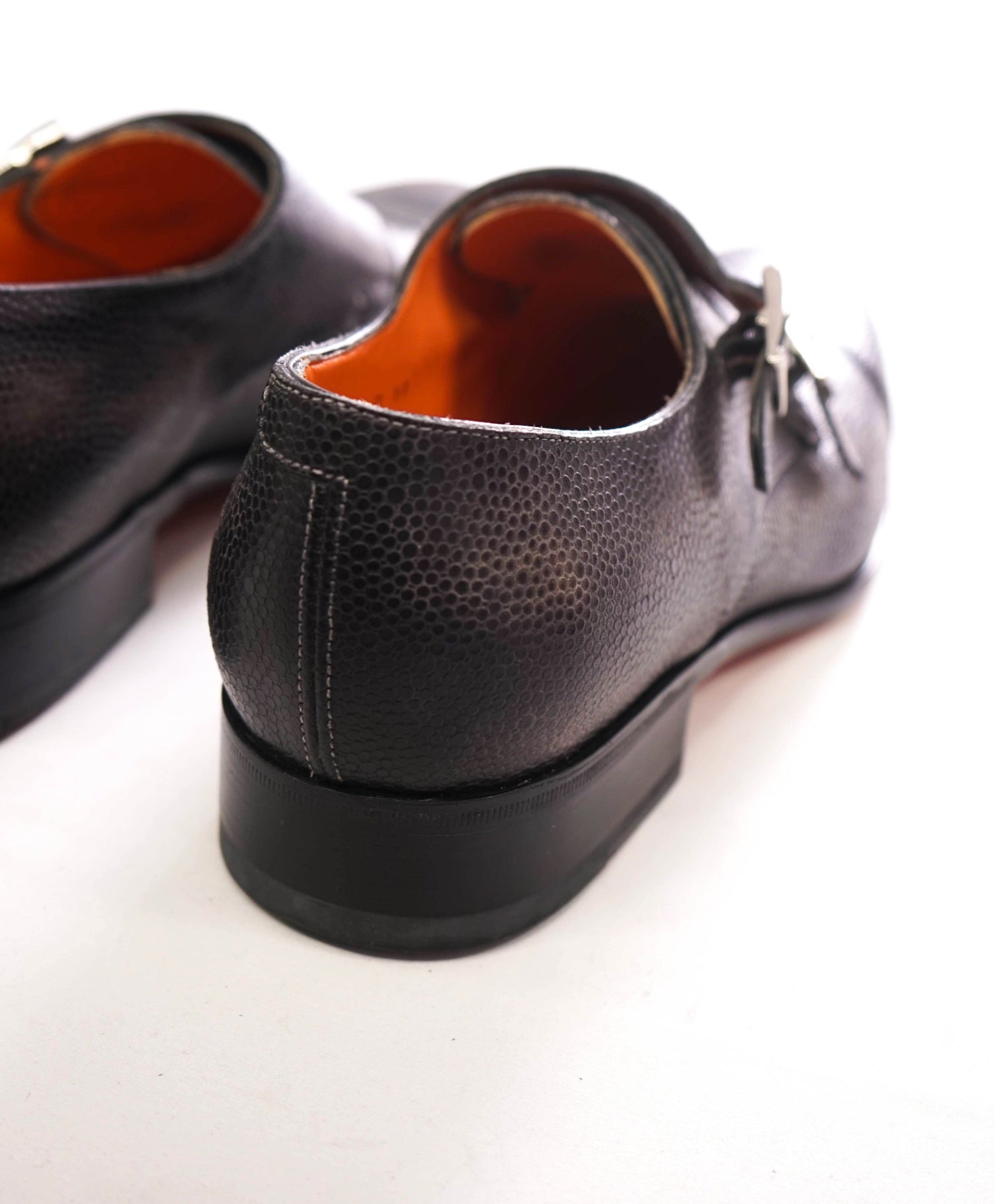 $1,595 SANTONI - Gray Pebble Leather Monk Straps - US 12 (11UK)
