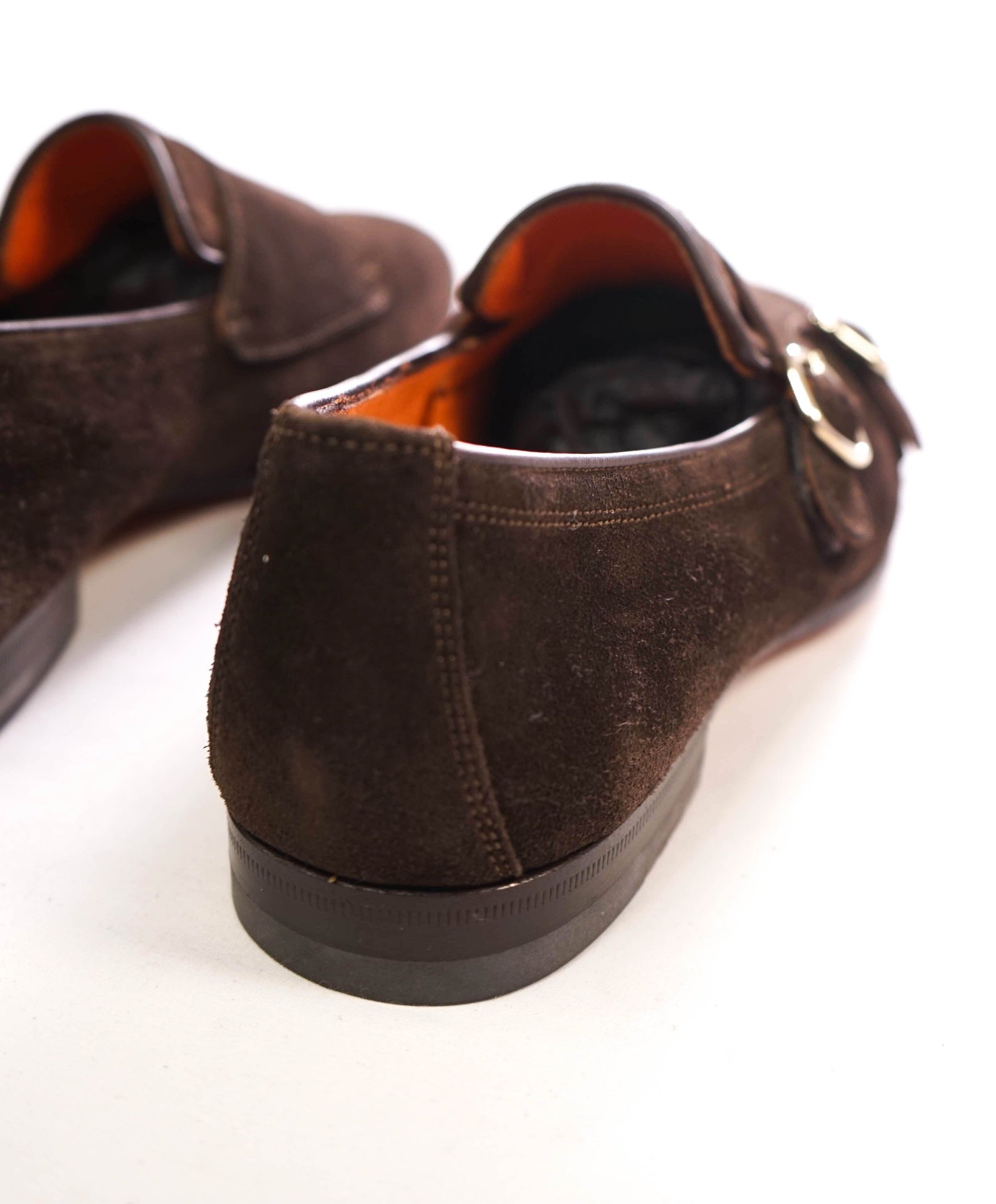 $1,050 SANTONI - Brown Suede Monk Strap Venetian - US 7.5 (UK6.5)