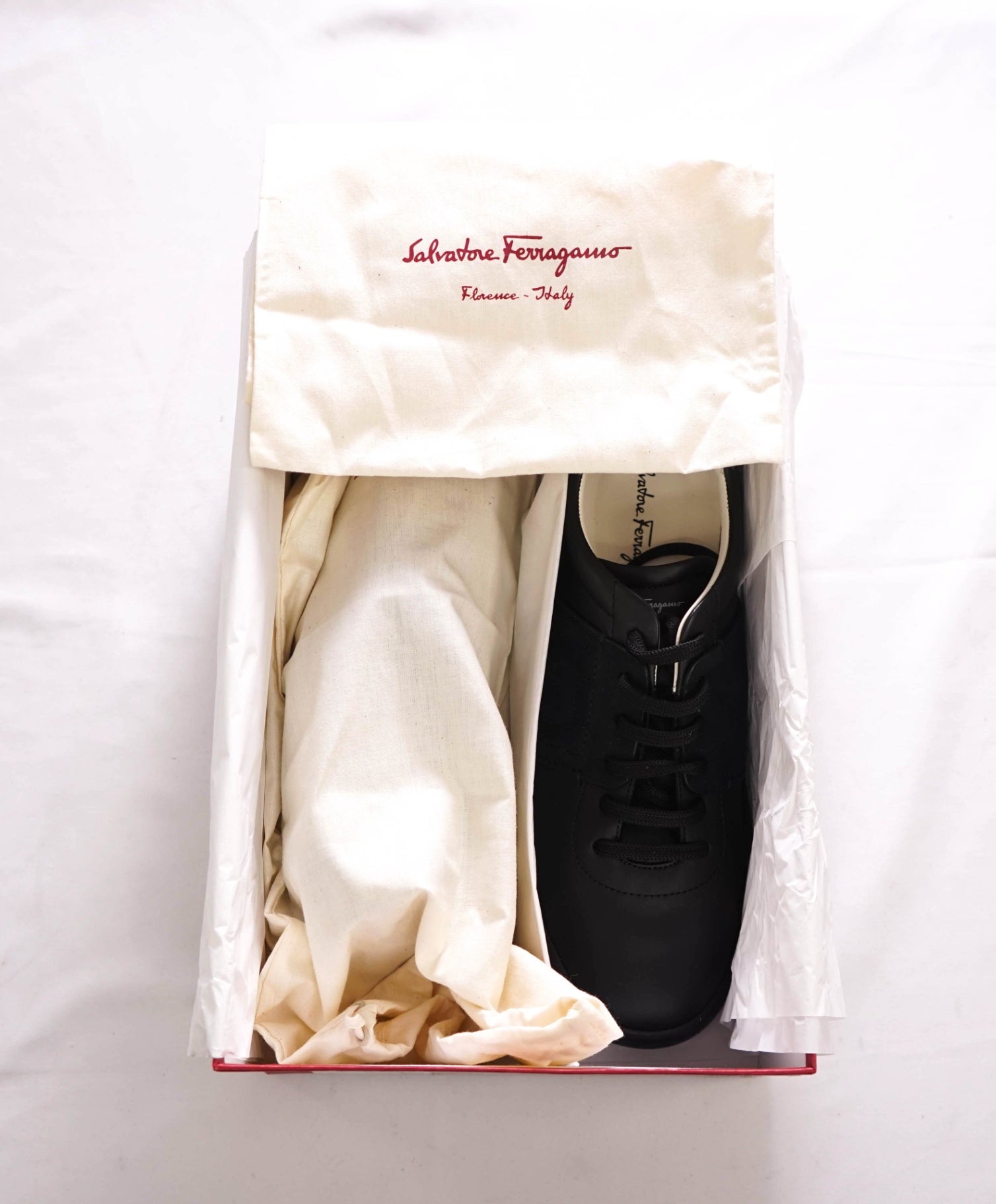 $750 FERRAGAMO - Black Leather "CULT" Sneakers - 7.5 M