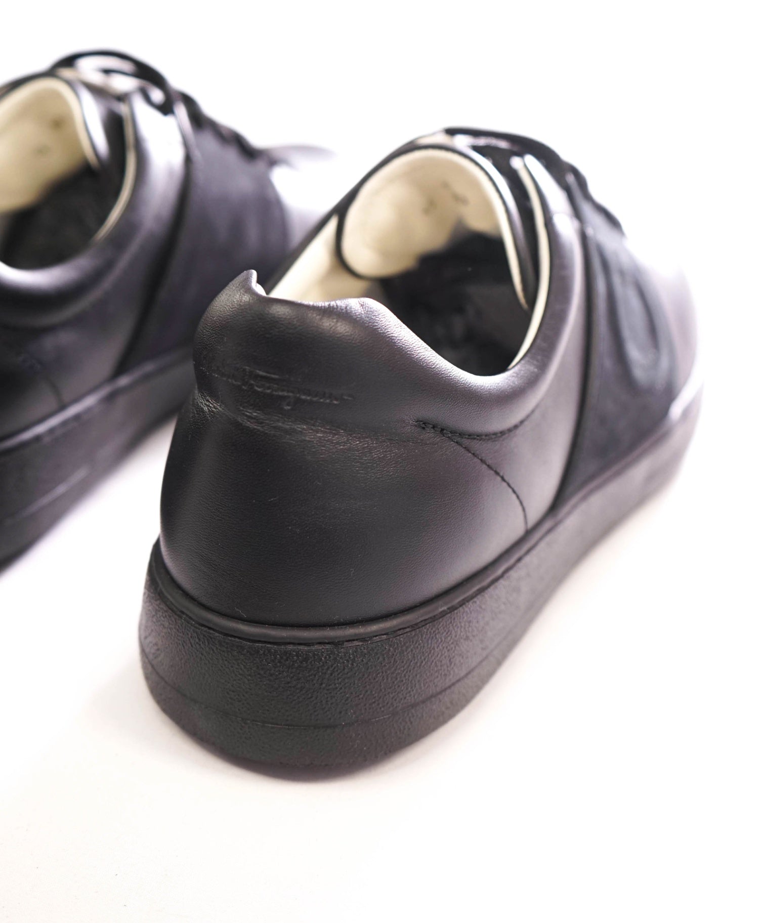 $750 FERRAGAMO - Black Leather "CULT" Sneakers - 7.5 M