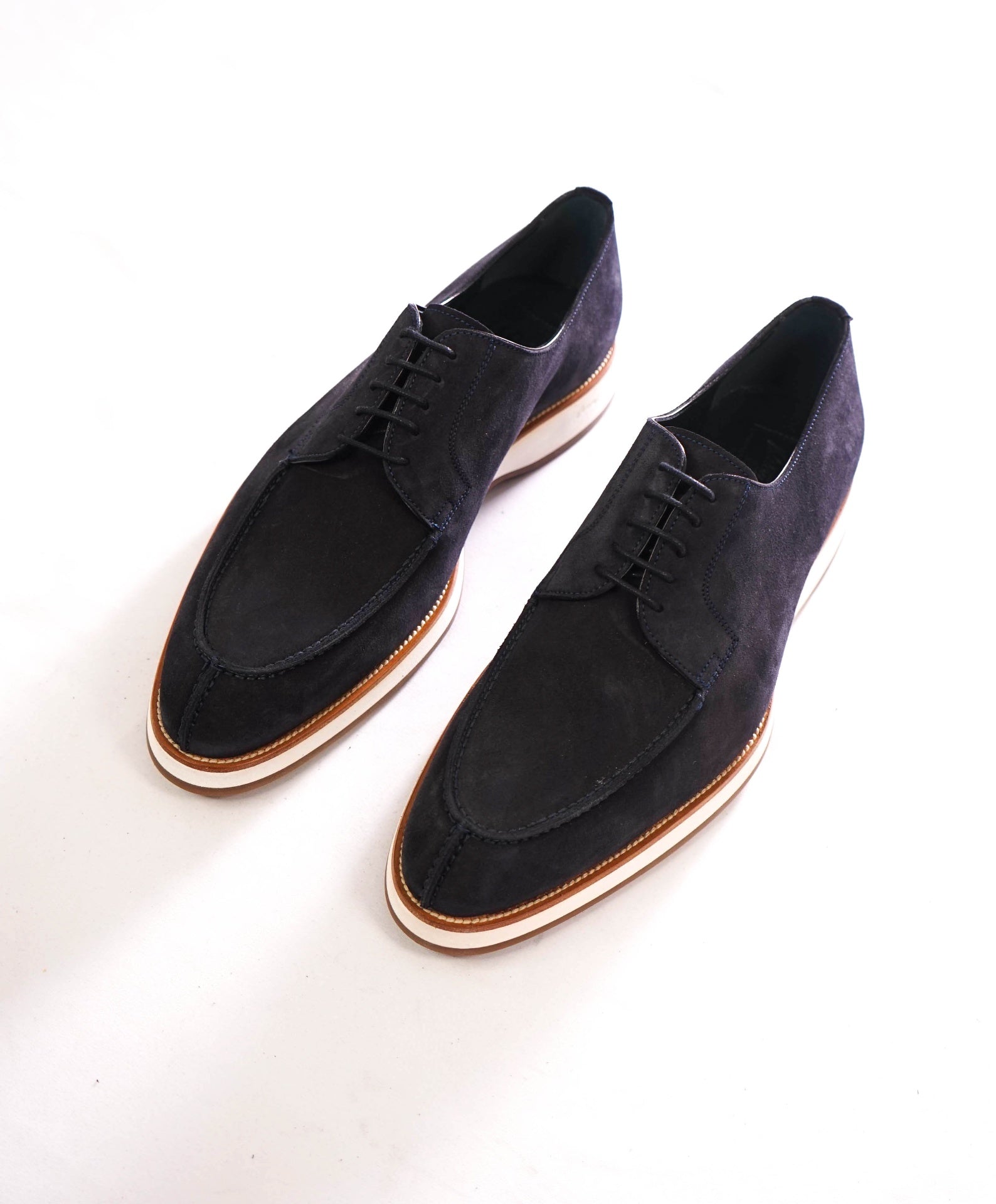 $1,600 BRIONI - Navy Blue Suede Derby - 10 US
