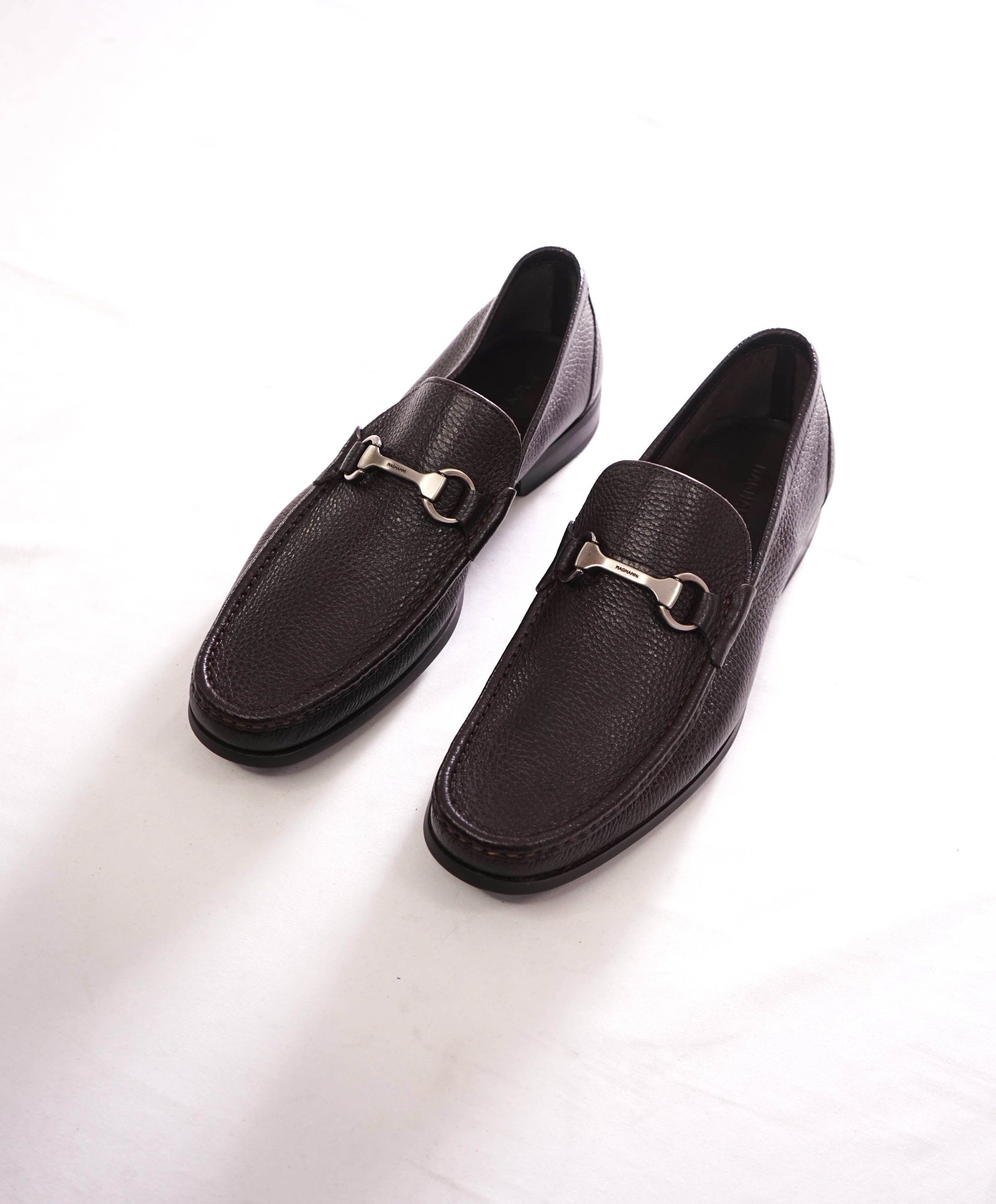 $525 MAGNANNI - Brown Pebble Leather Loafers - 10