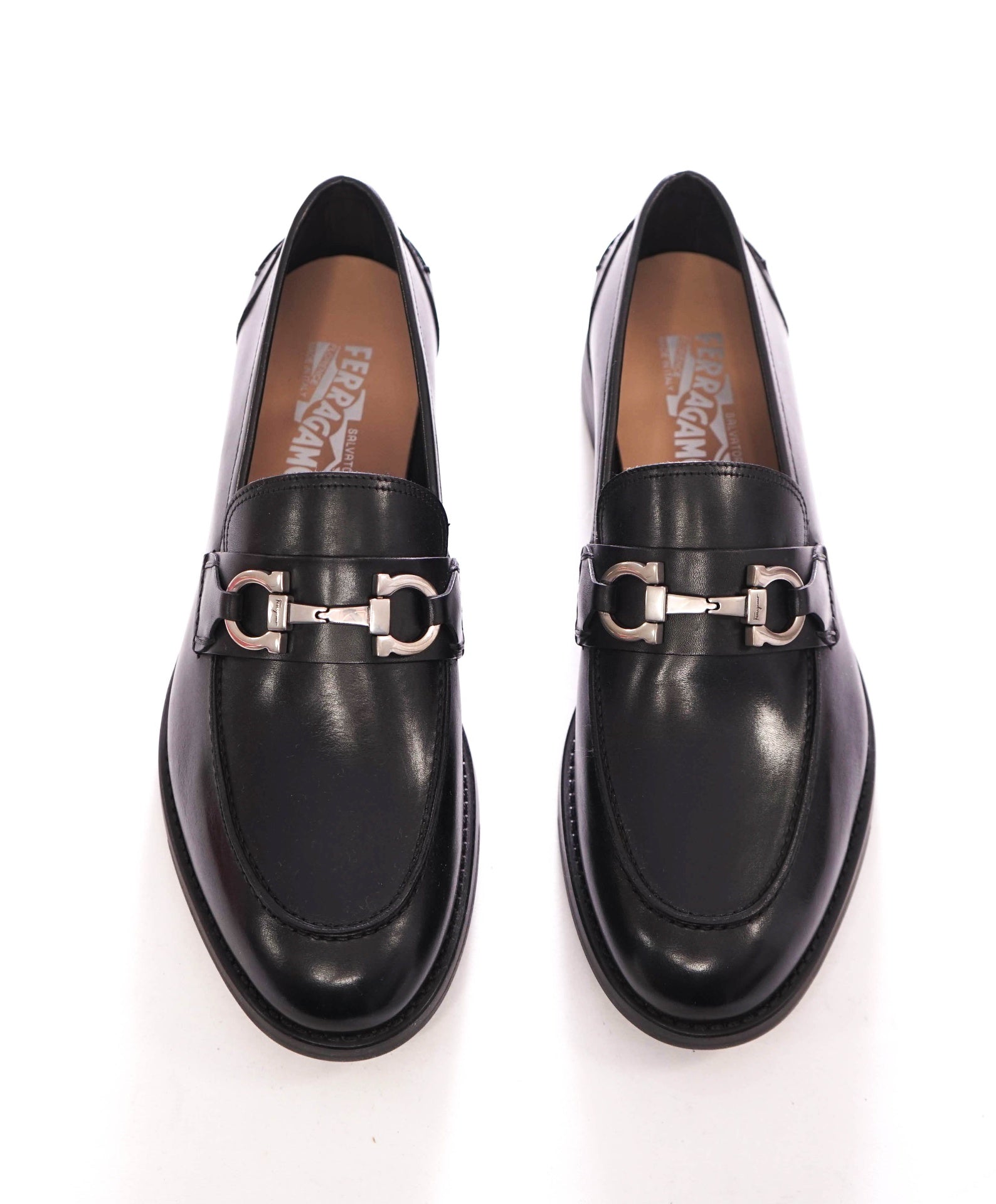 $995 FERRAGAMO - Black Leather "ARLIN" Loafers - 8.5 EE