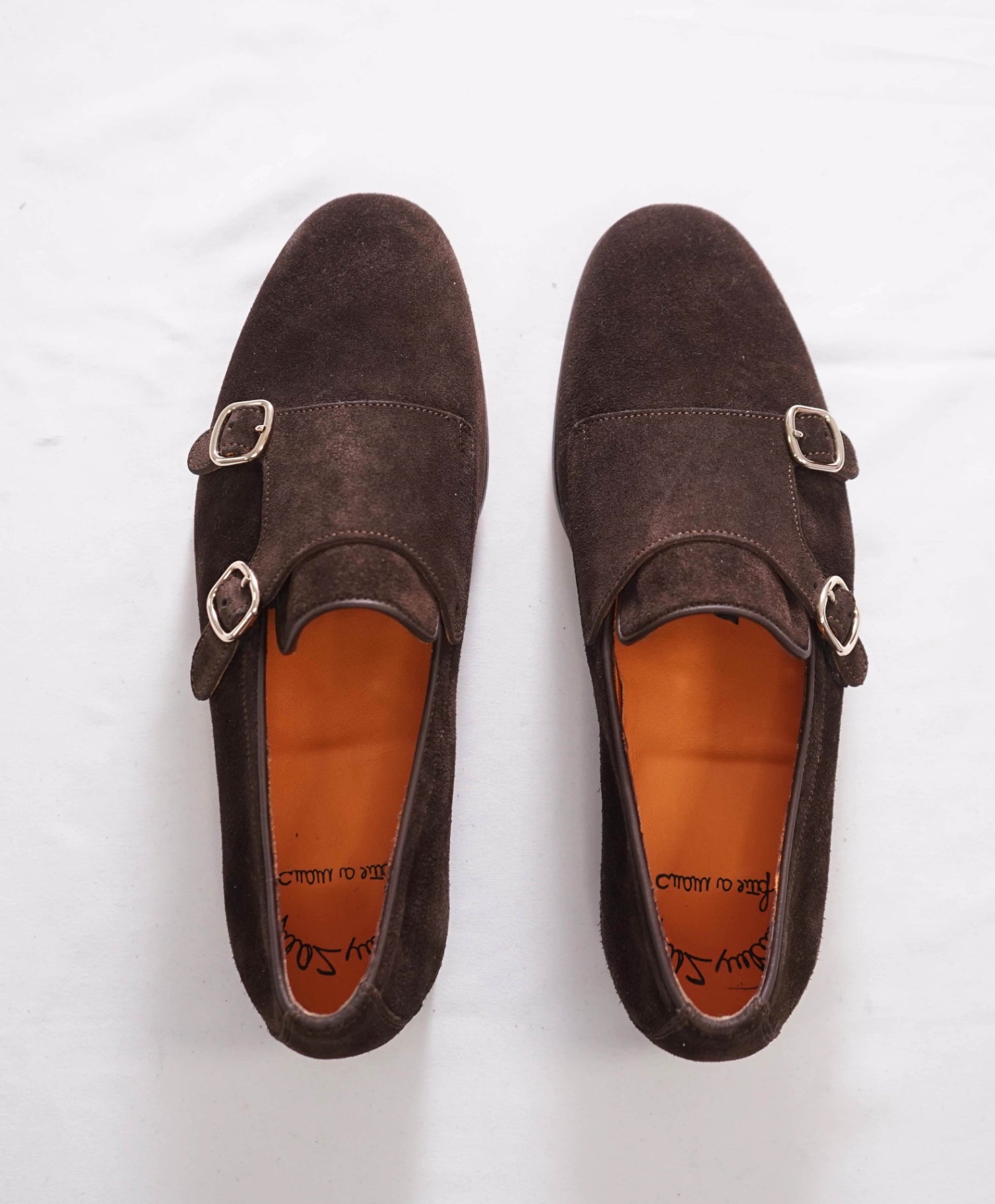 $1,050 SANTONI - Brown Suede Monk Strap Venetian - US 7.5 (UK6.5)