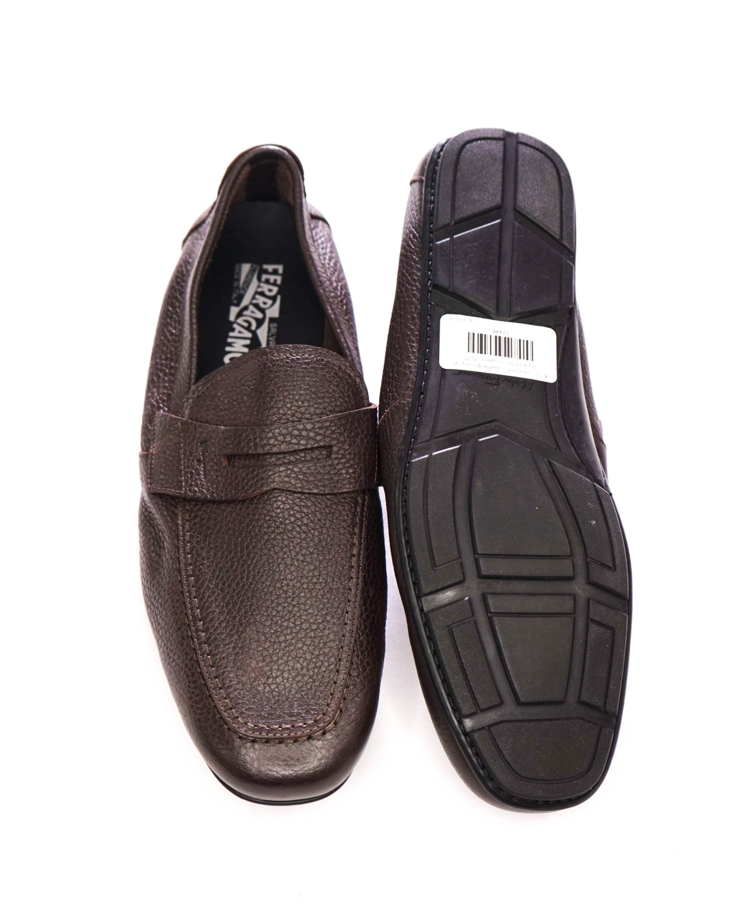 $795 FERRAGAMO - Brown Logo Engraved Penny Loafers - 10 EE