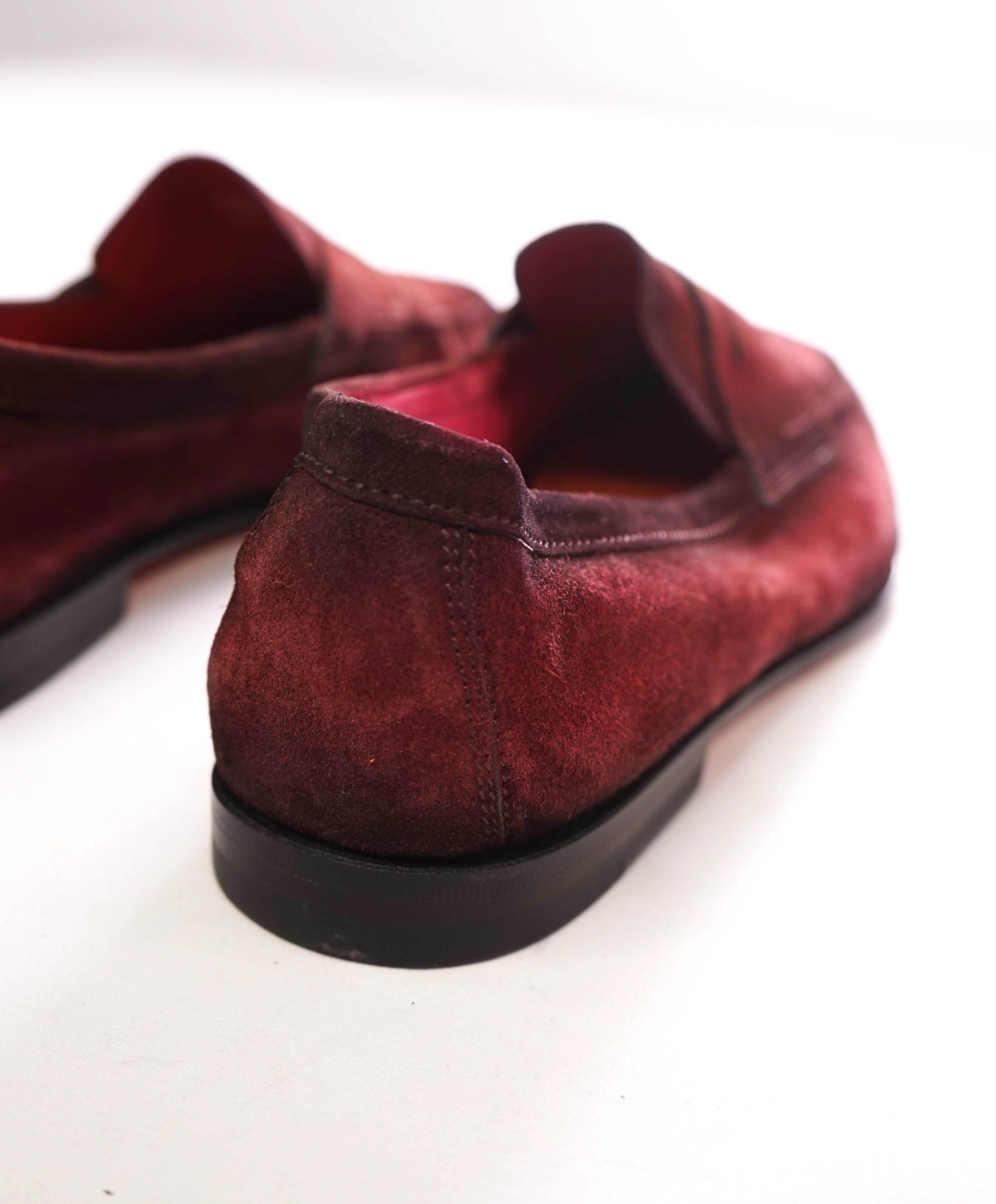 $800 SANTONI - Red GOODYEAR Unlined Suede Loafers - US 11 (UK10)