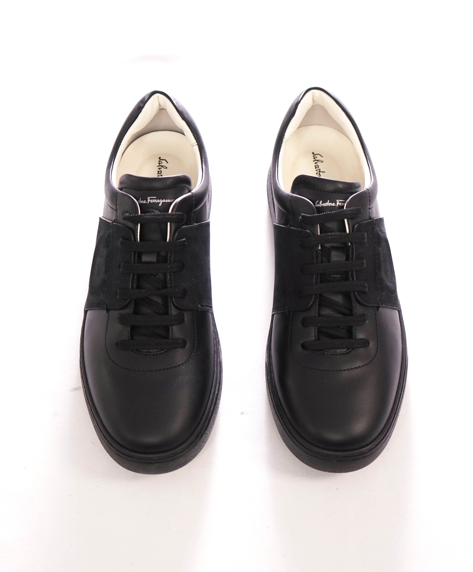 $750 FERRAGAMO - Black Leather "CULT" Sneakers - 7.5 M