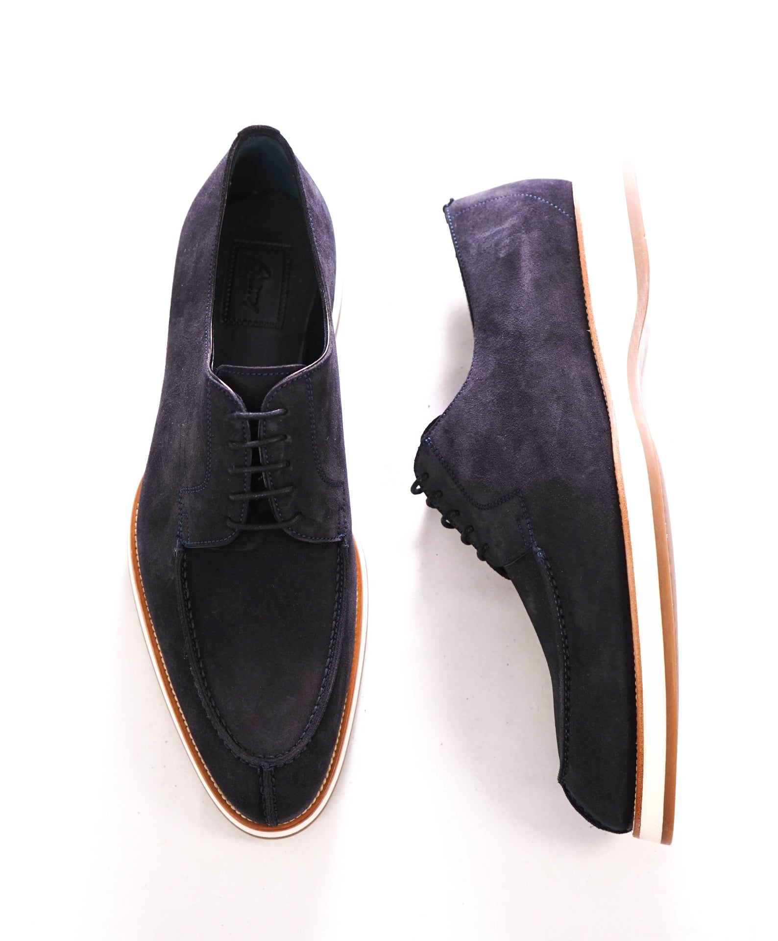 $1,600 BRIONI - Navy Blue Suede Derby - 10 US