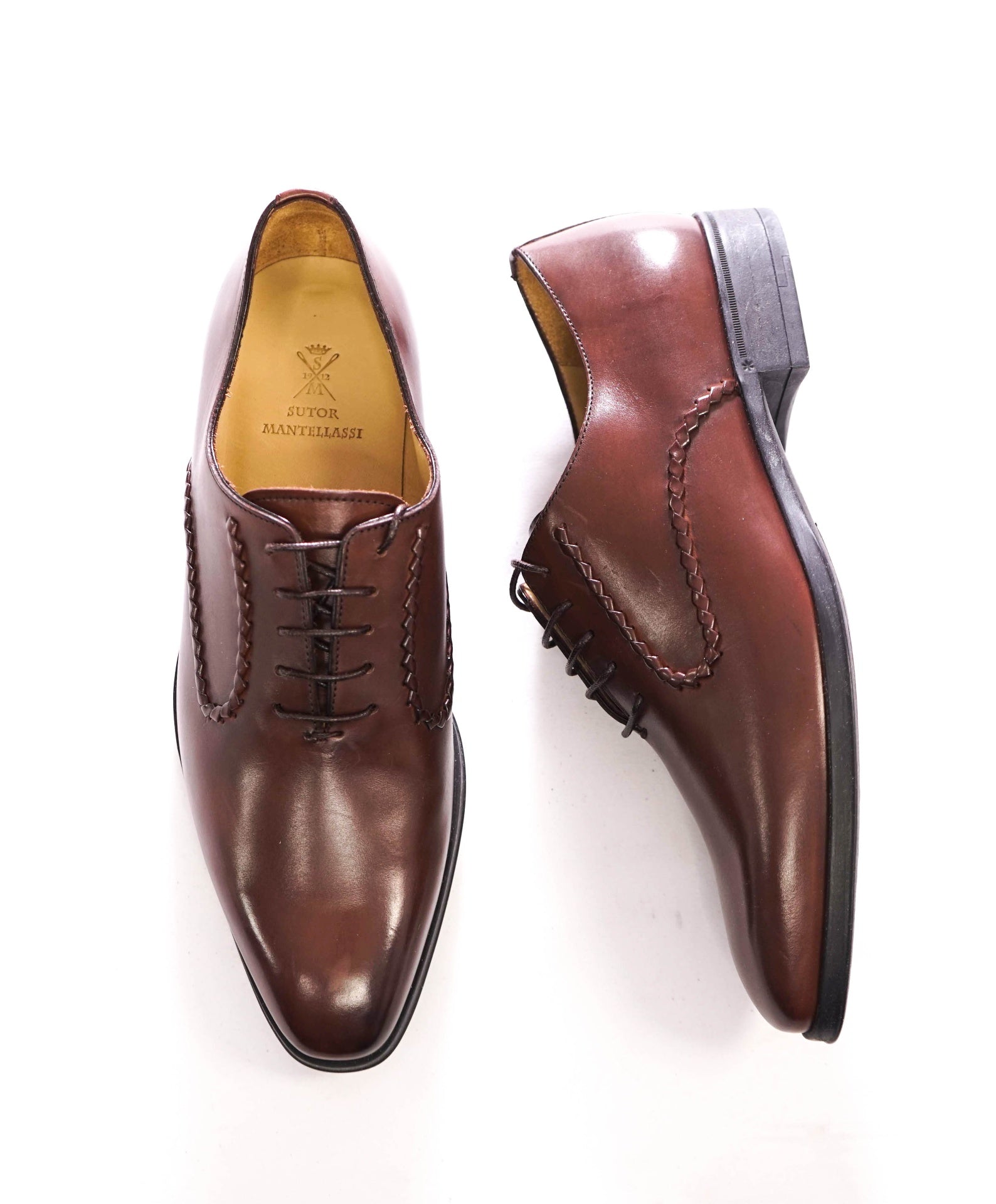 $910 SUTOR MANTELLASSI - Brown Leather Braided Oxfords - 7