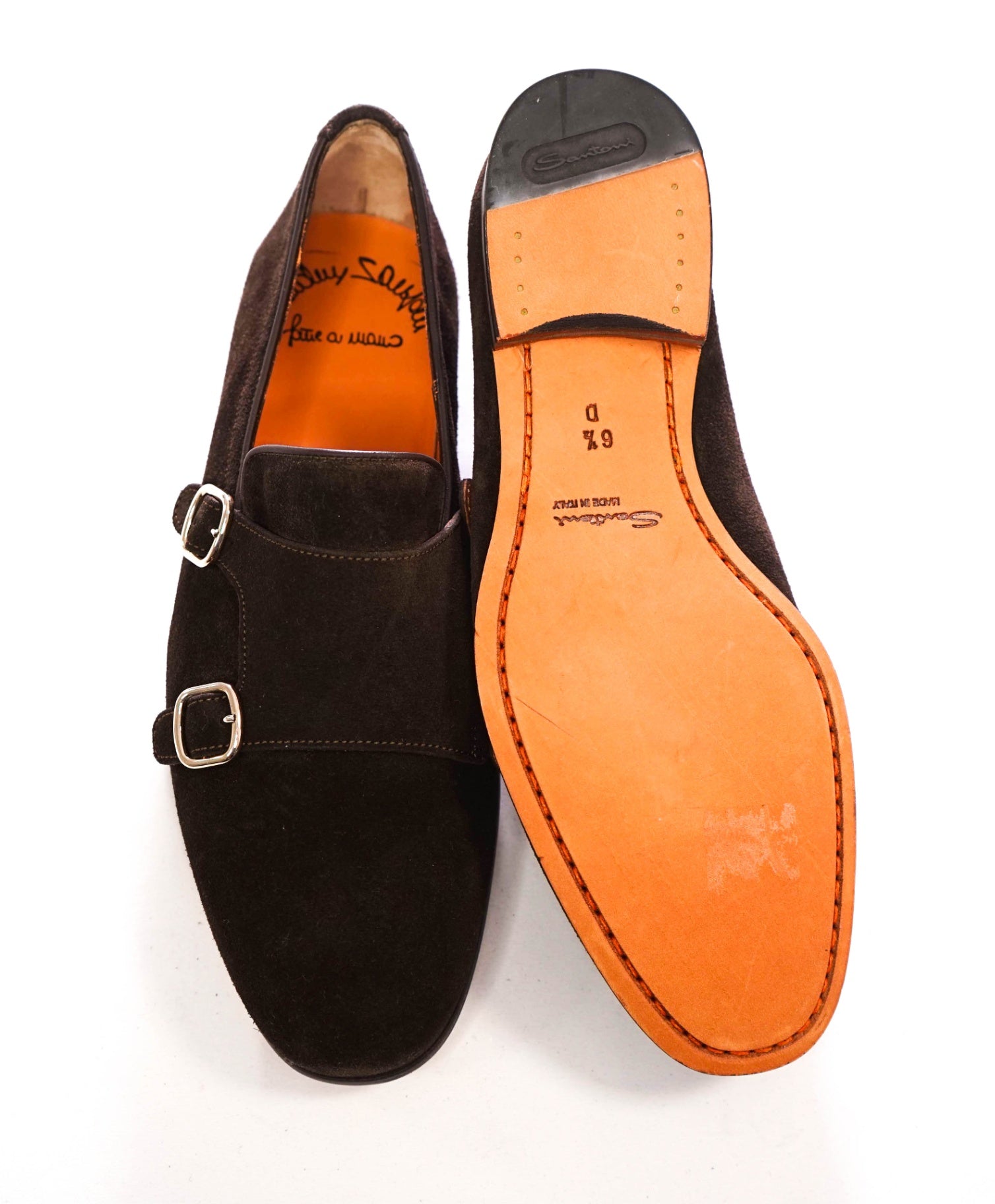 $1,050 SANTONI - Brown Suede Monk Strap Venetian - US 7.5 (UK6.5)