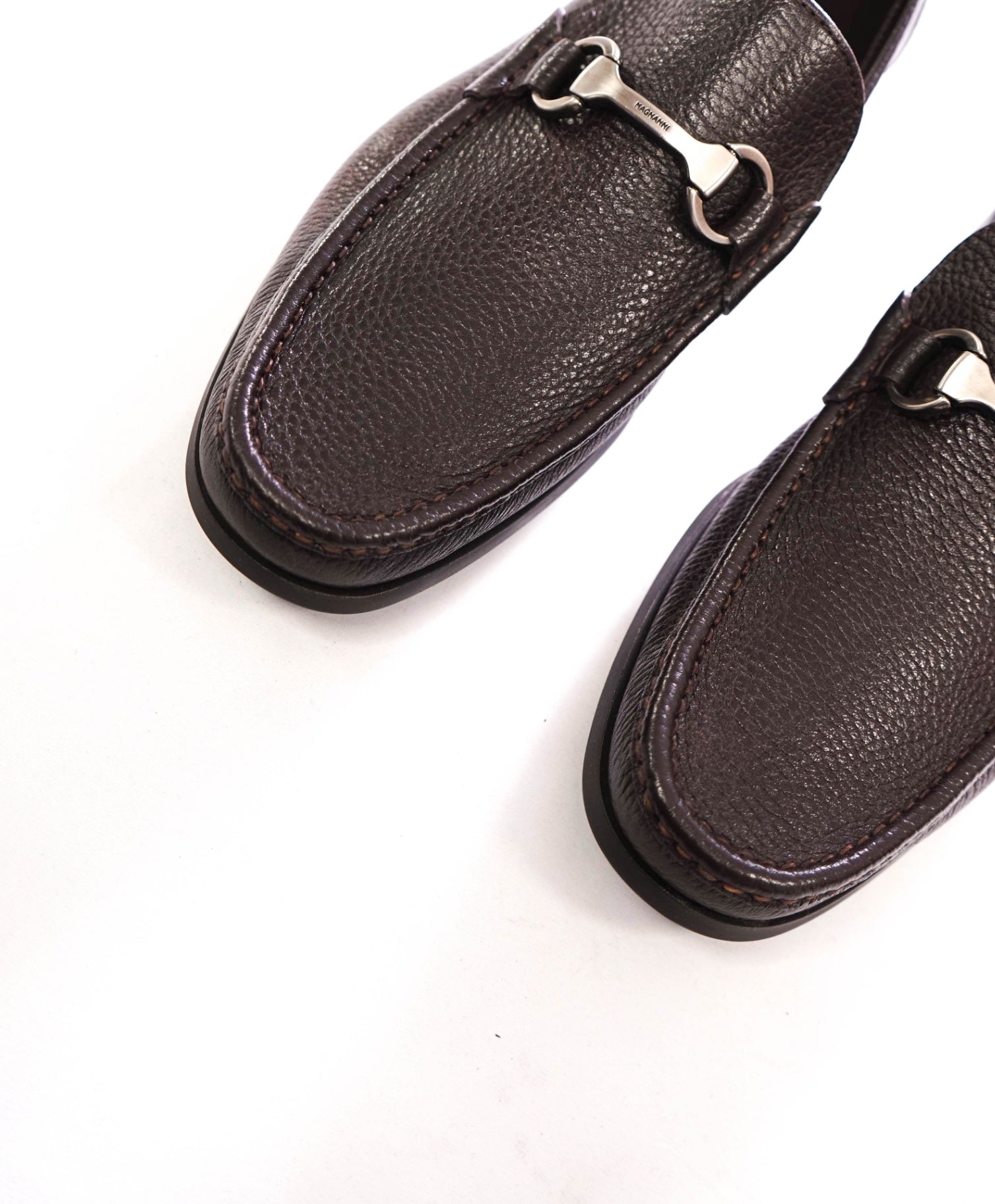 $525 MAGNANNI - Brown Pebble Leather Loafers - 10