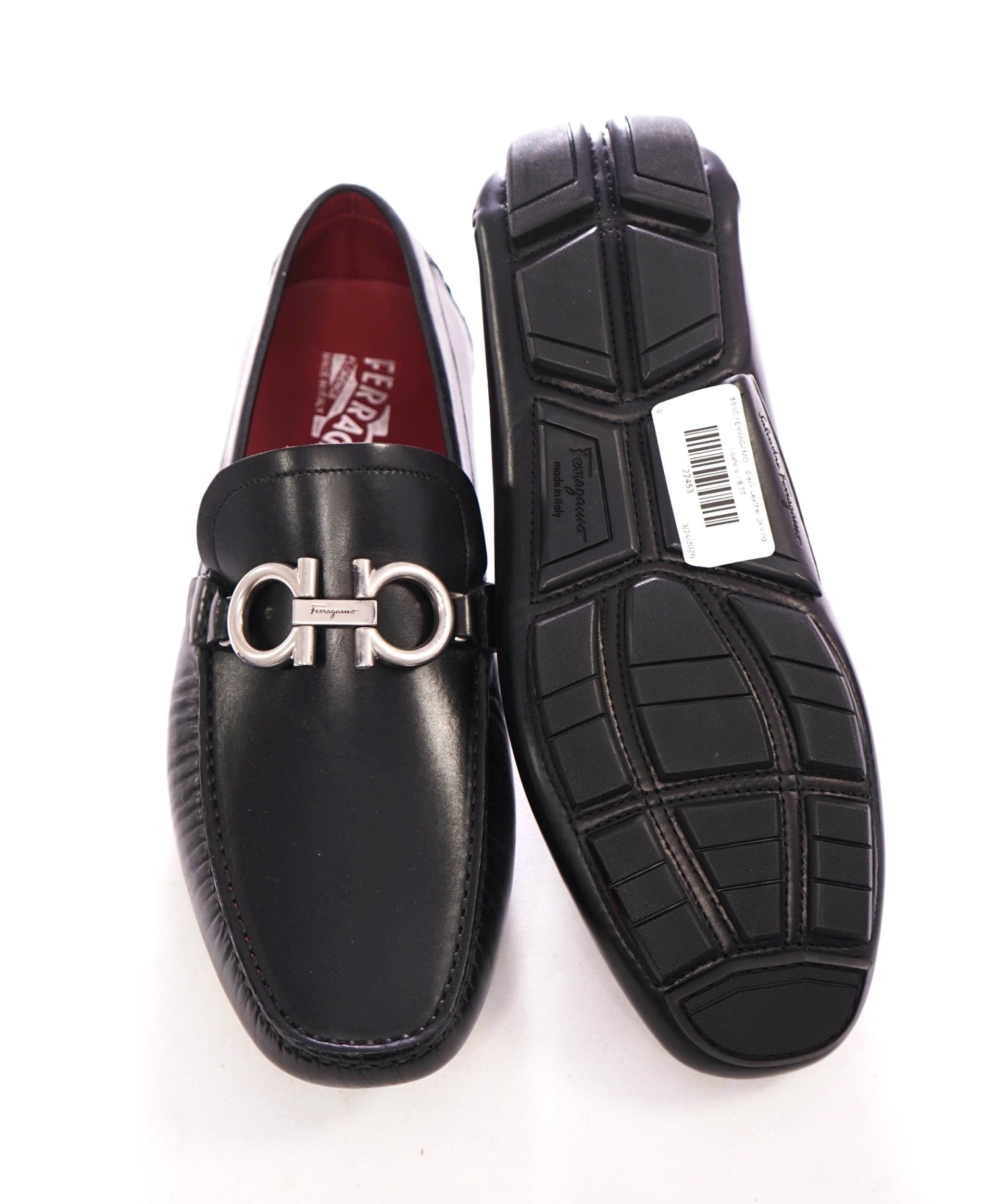 $850 FERRAGAMO - Black Leather Driving Loafers - 8 EE