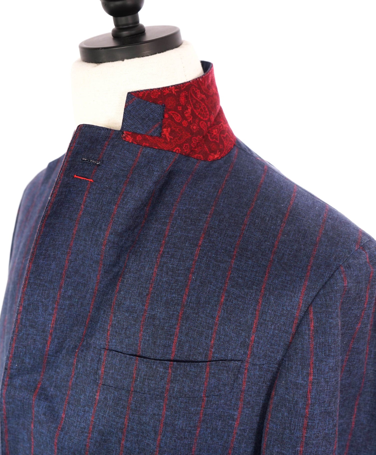 $6,595 ISAIA - CUSTOM Navy Blue/Red Stripe Wool/Cotton/Silk Suit - 40R