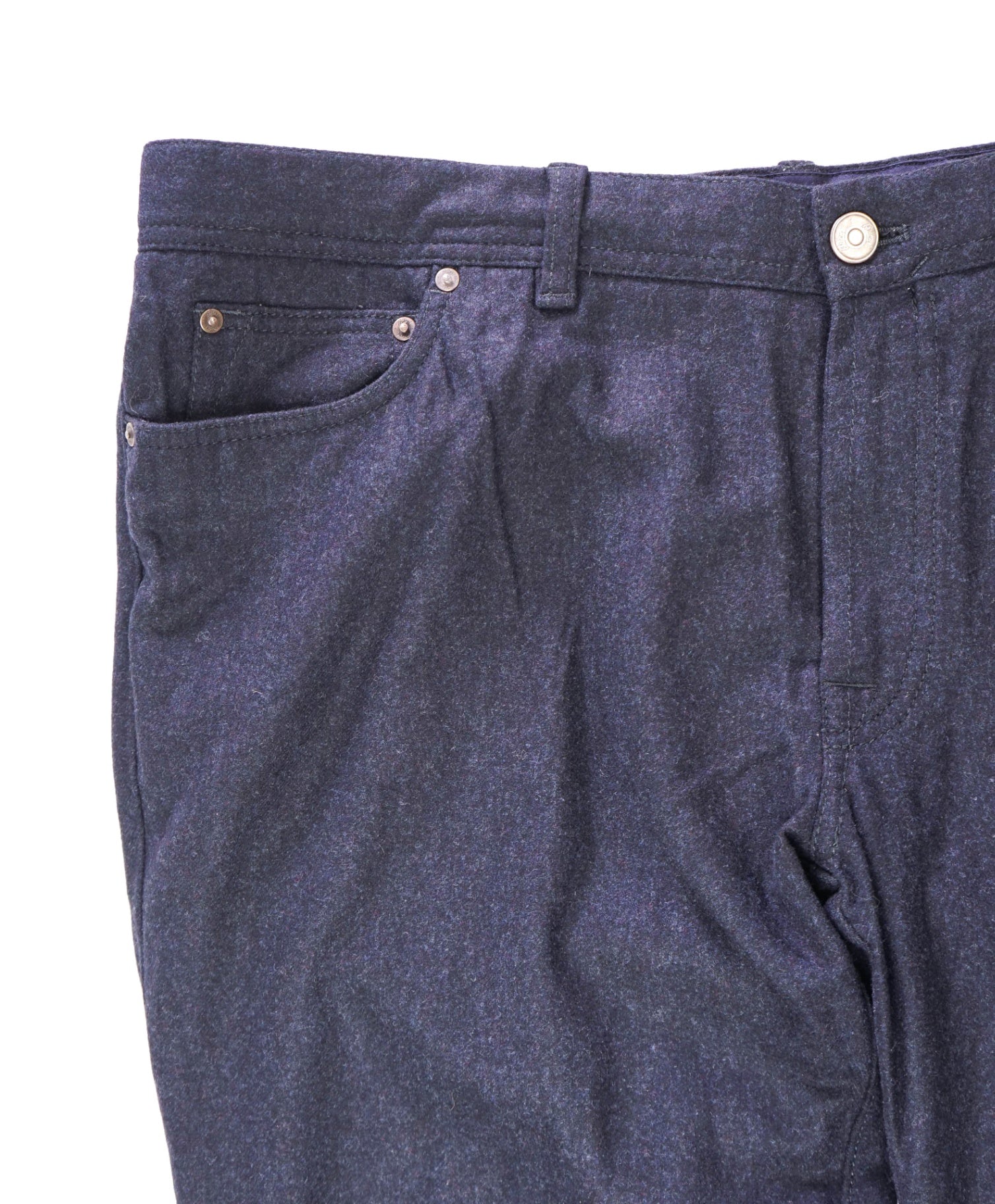 $1,095 BRIONI - Navy Blue Flannel Wool 5 Pocket Pants - 41W