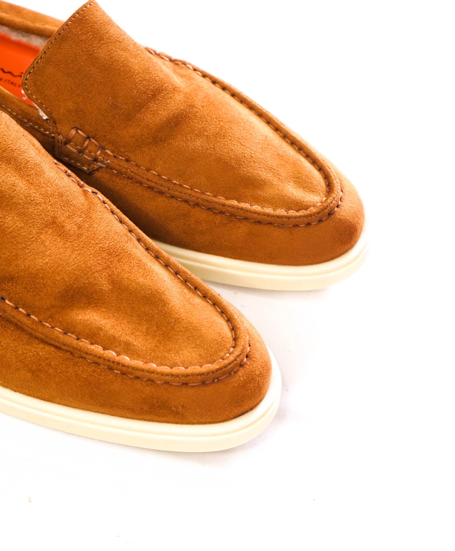 $990 SANTONI - Brown Suede Shearling-Lined Loafers - US 10 (9UK)