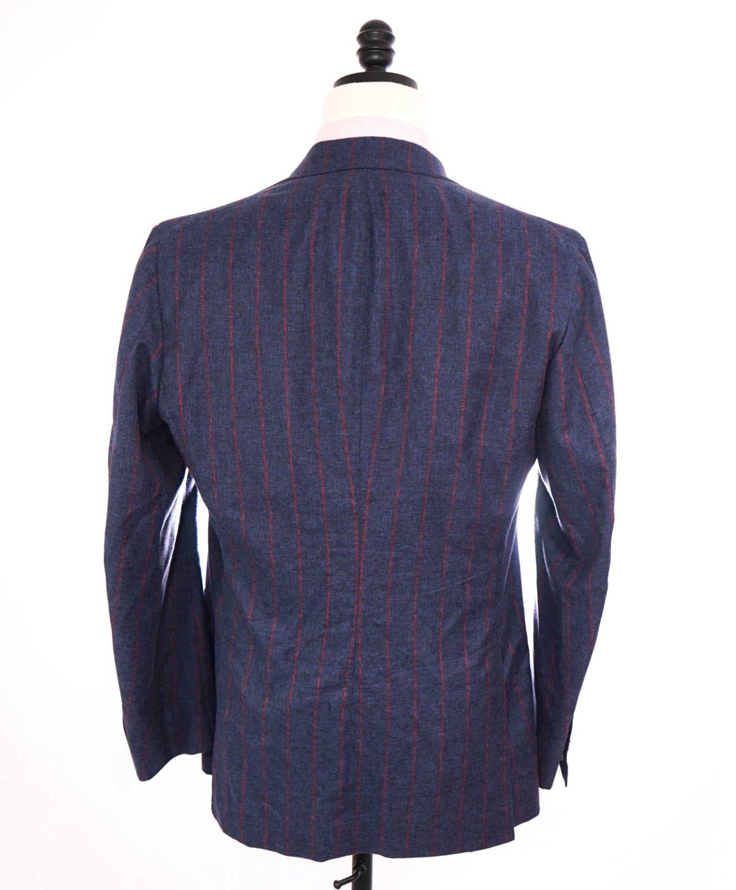 $6,595 ISAIA - CUSTOM Navy Blue/Red Stripe Wool/Cotton/Silk Suit - 40R