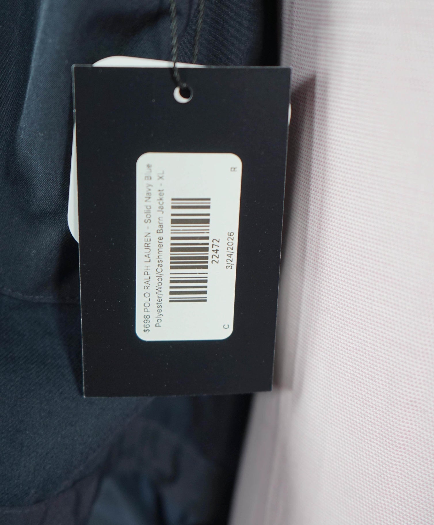 $698 POLO RALPH LAUREN - Navy Wool/Cashmere Barn Jacket - XL