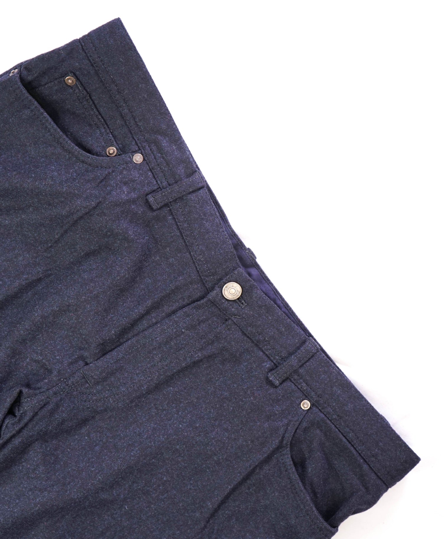 $1,095 BRIONI - Navy Blue Flannel Wool 5 Pocket Pants - 41W