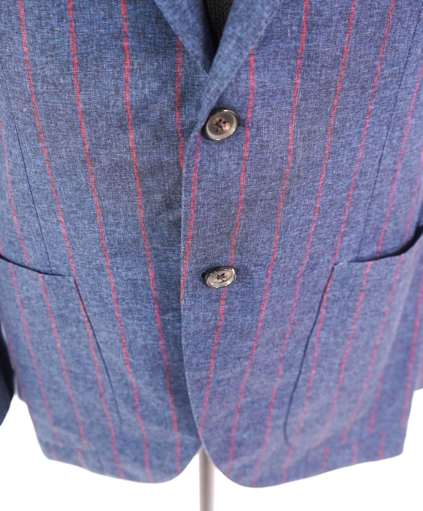 $6,595 ISAIA - CUSTOM Navy Blue/Red Stripe Wool/Cotton/Silk Suit - 40R