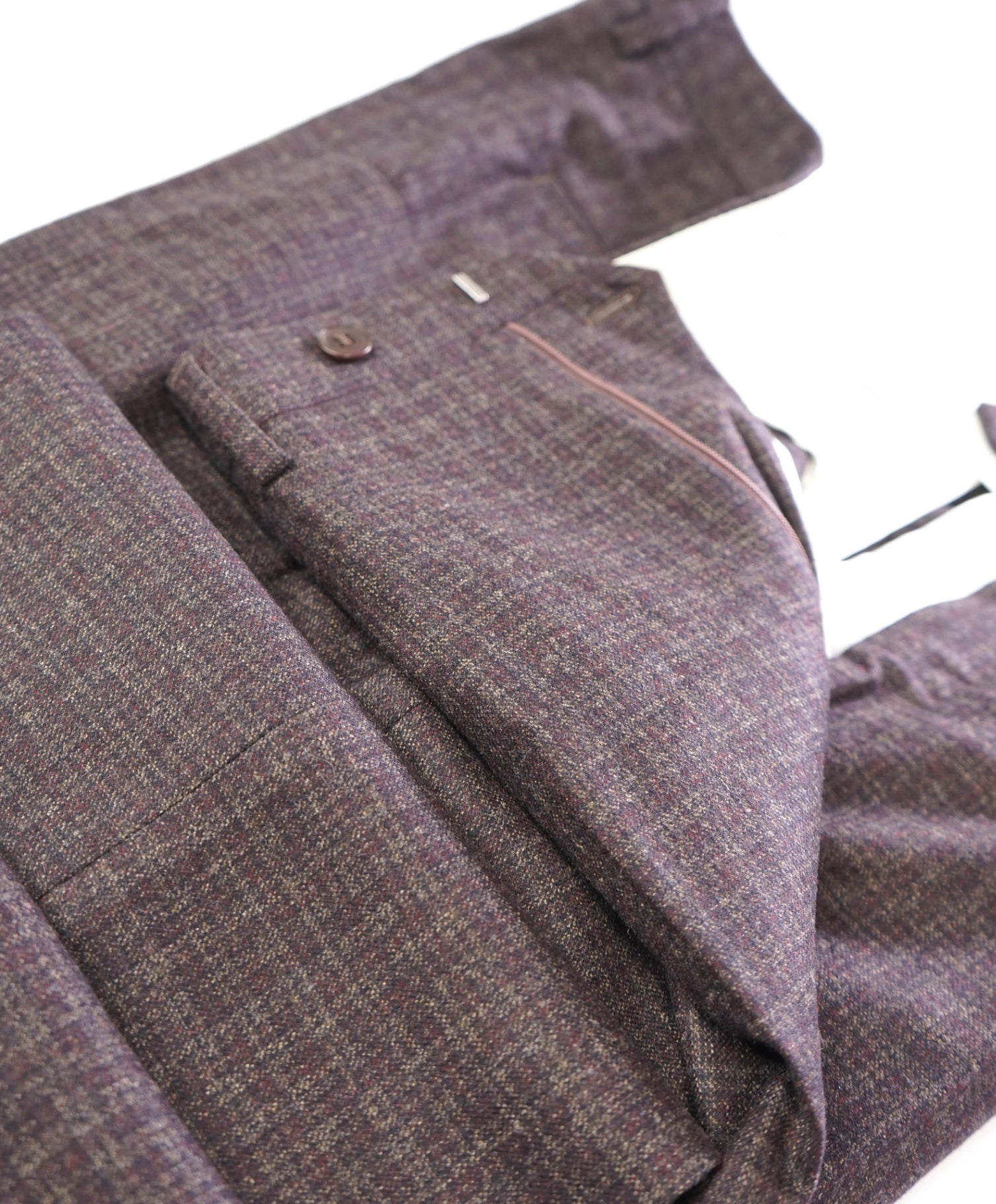 $1,050 BRIONI - Brown Gingham Flannel Wool Pants - 38W