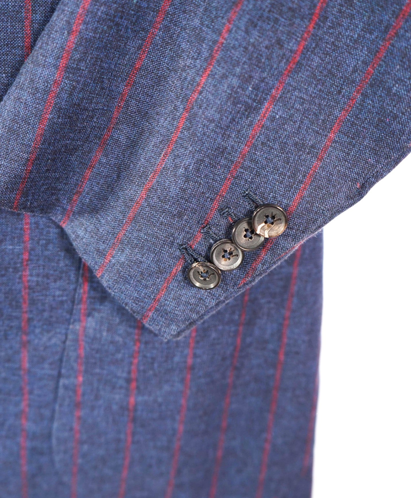$6,595 ISAIA - CUSTOM Navy Blue/Red Stripe Wool/Cotton/Silk Suit - 40R