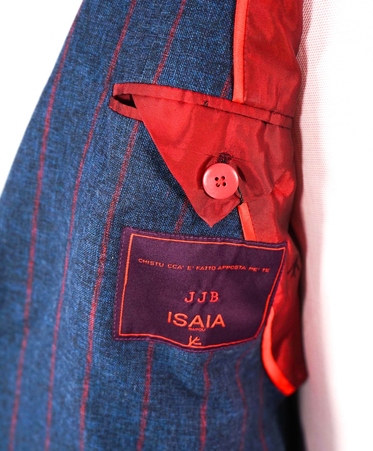 $6,595 ISAIA - CUSTOM Navy Blue/Red Stripe Wool/Cotton/Silk Suit - 40R
