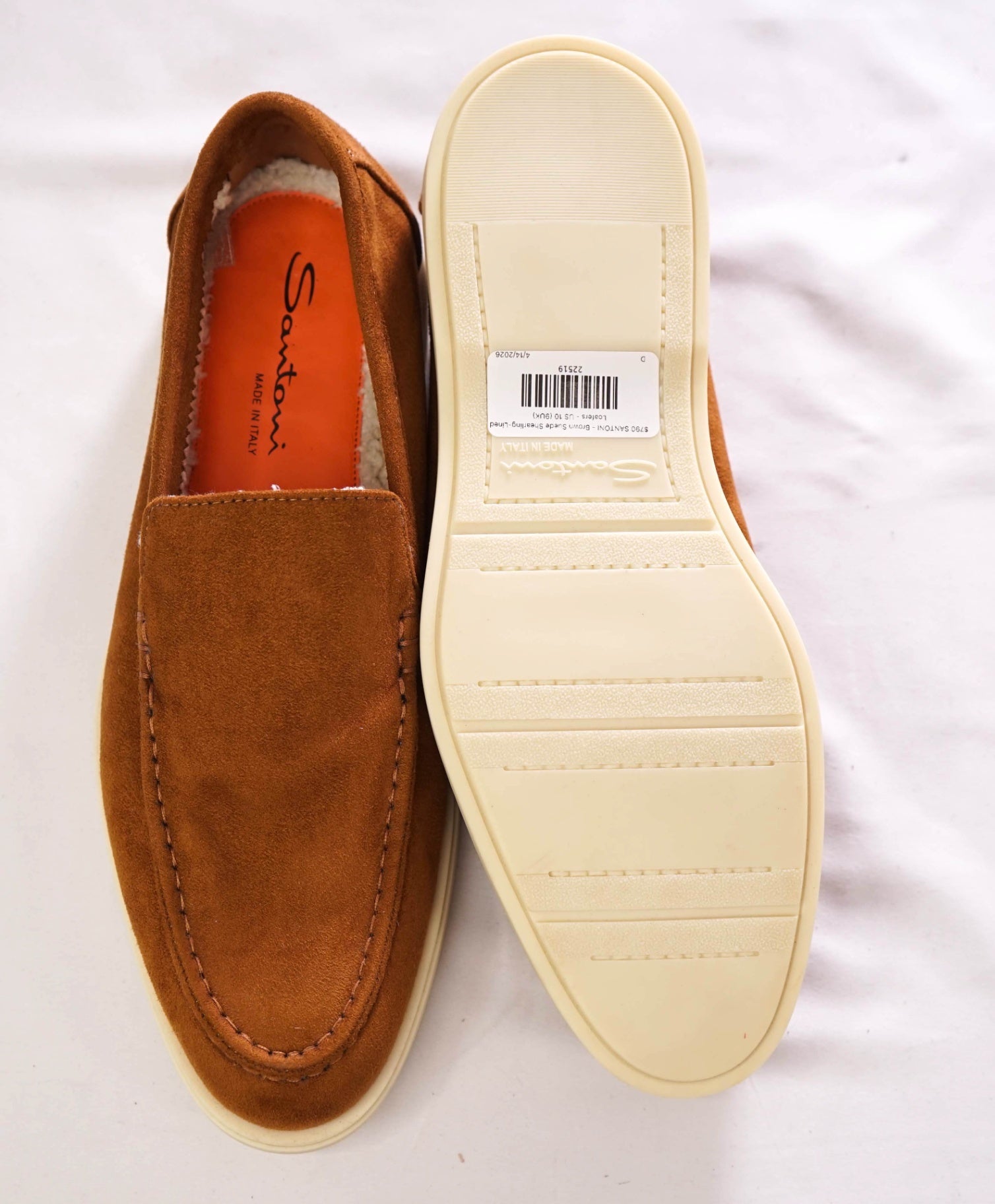 $990 SANTONI - Brown Suede Shearling-Lined Loafers - US 10 (9UK)