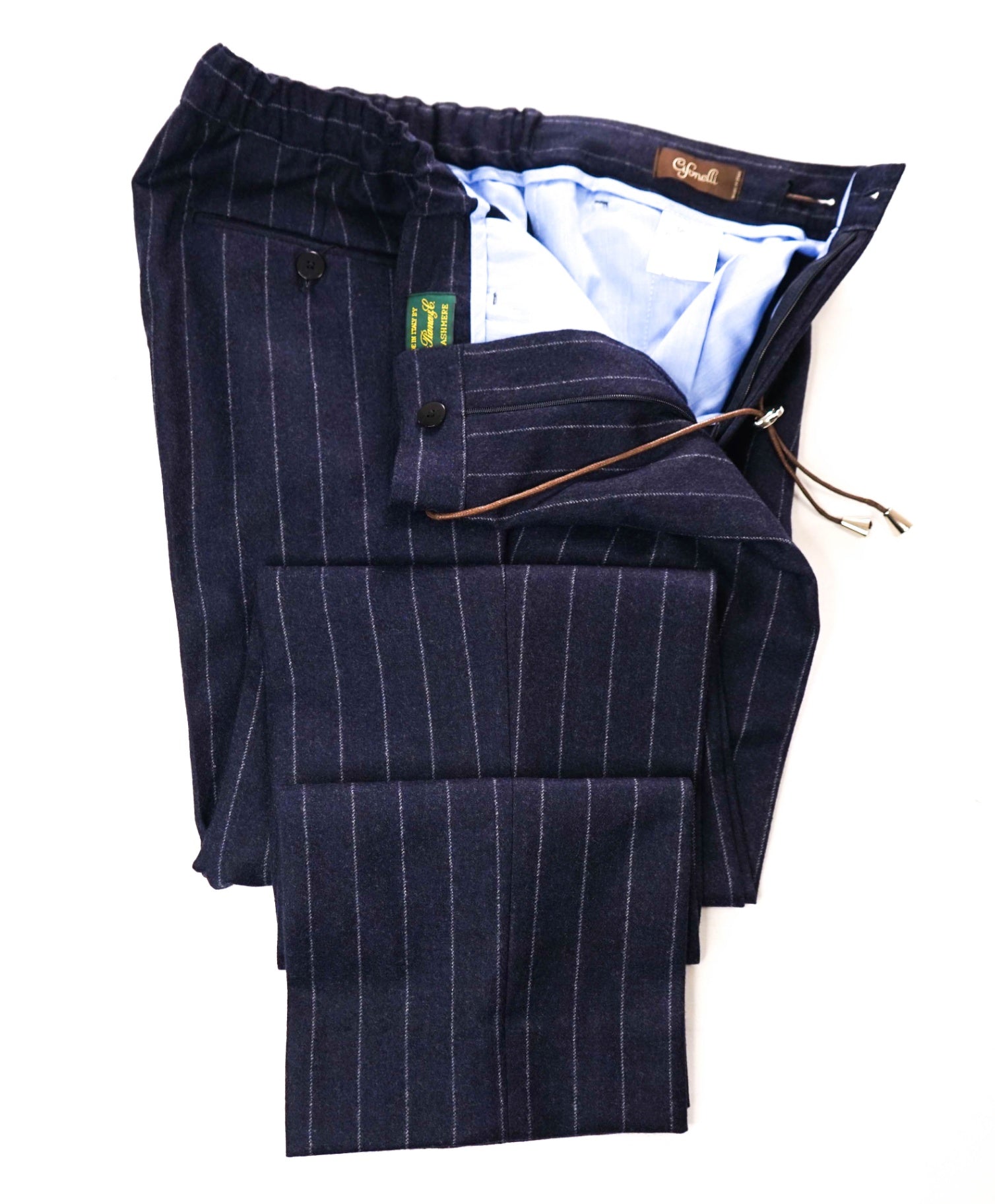 $750 LORO PIANA for CIFONELLI - Blue Wool/Cashmere Drawstring Pants - 32W