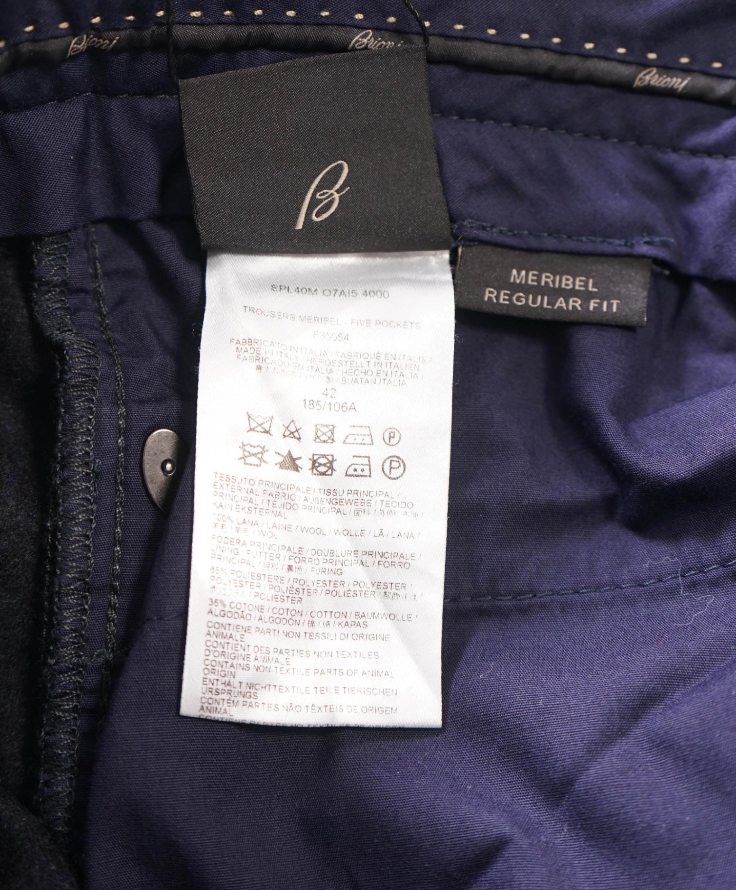 $1,095 BRIONI - Navy Blue Flannel Wool 5 Pocket Pants - 41W