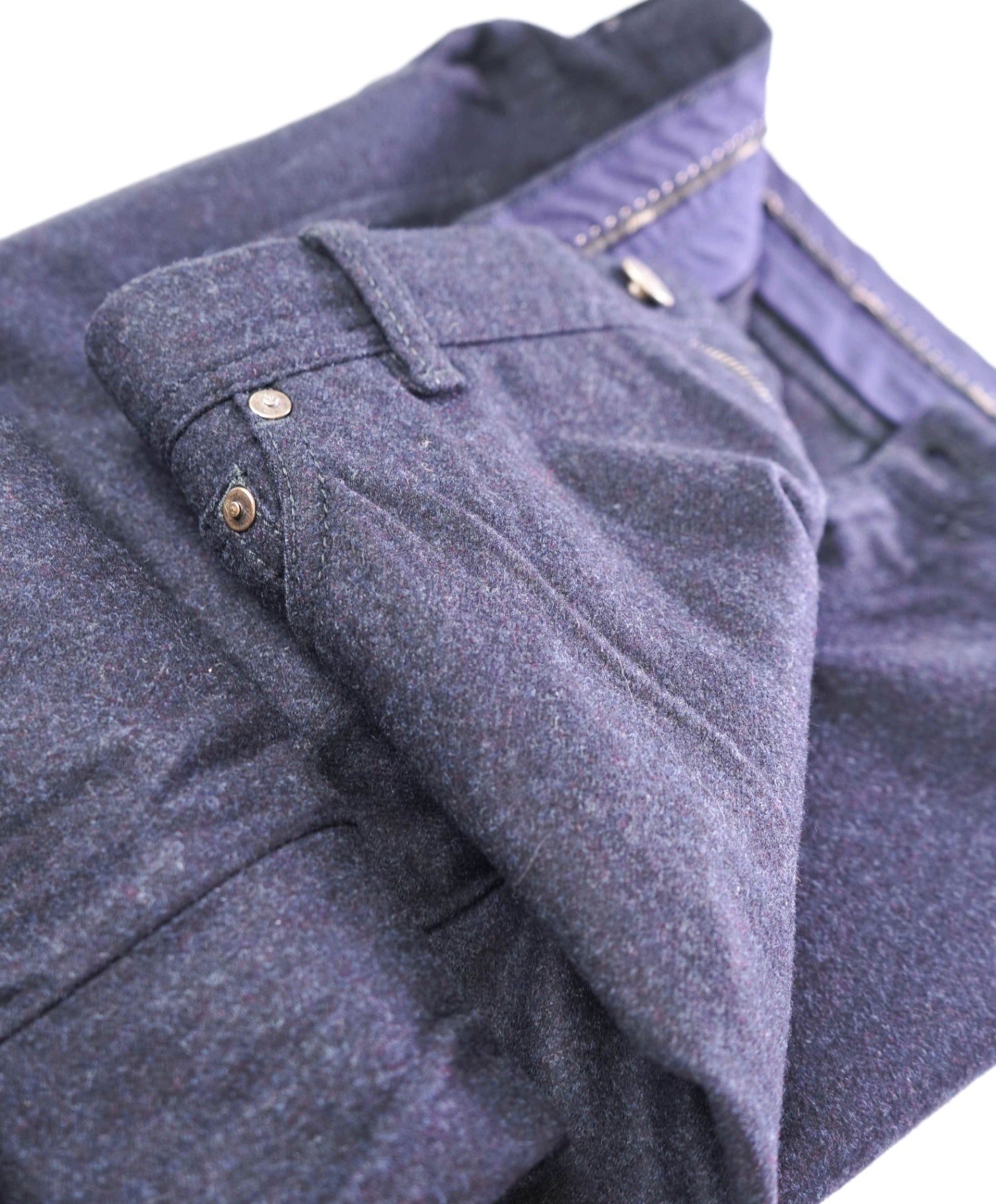 $1,095 BRIONI - Navy Blue Flannel Wool 5 Pocket Pants - 41W