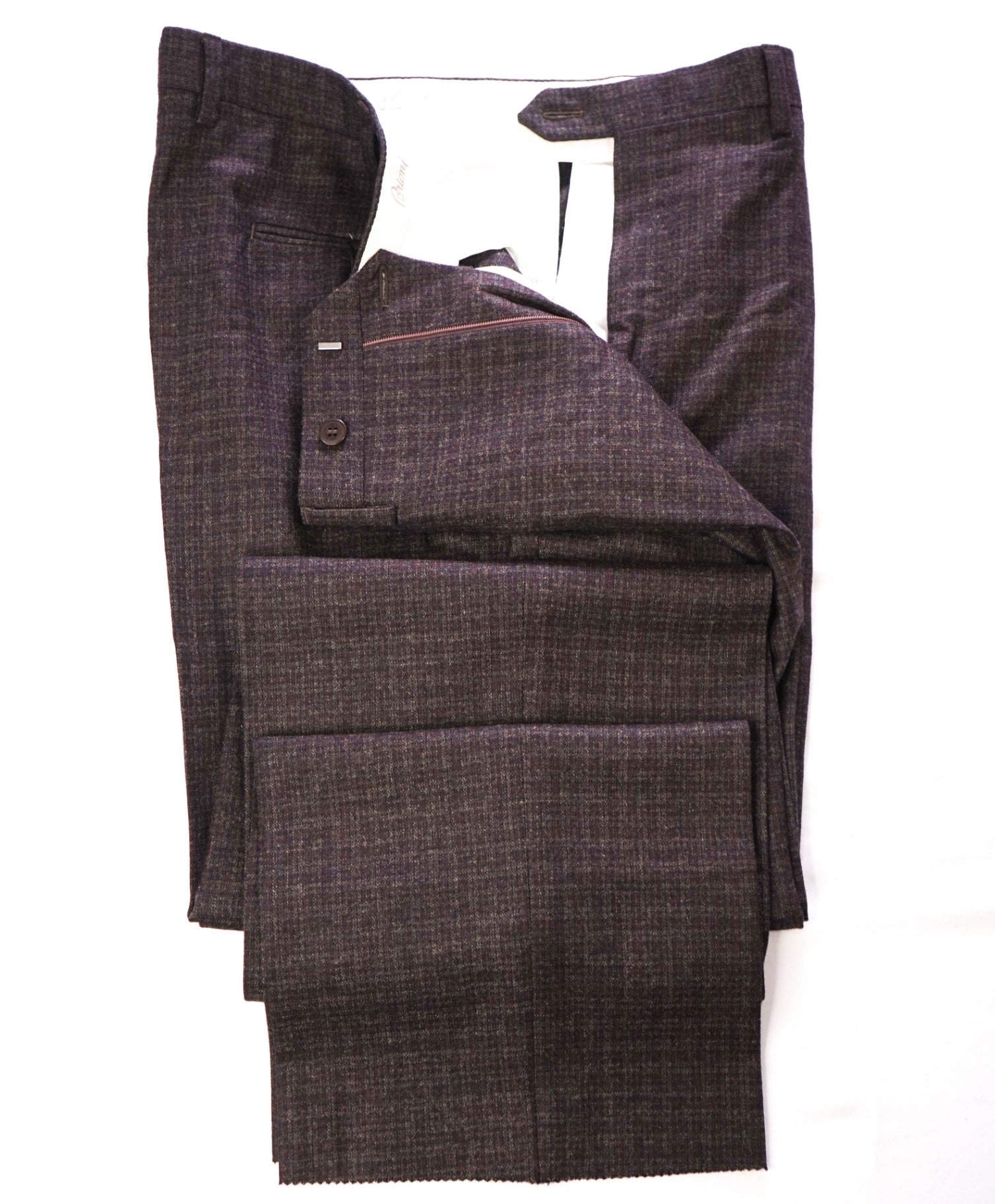 $1,050 BRIONI - Brown Gingham Flannel Wool Pants - 38W