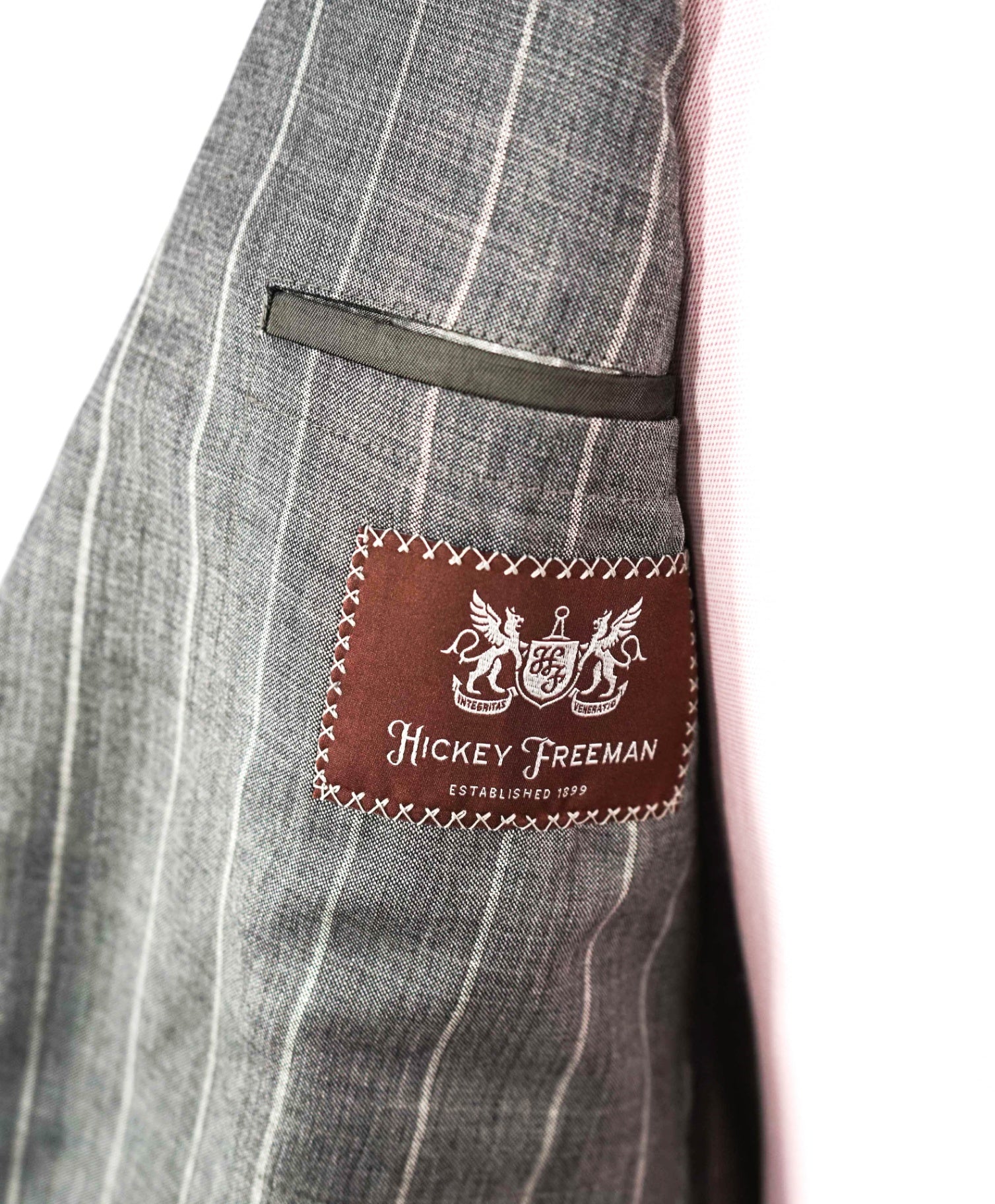 $1,695 HICKEY FREEMAN - Gray Stripe Wool Suit - 40S