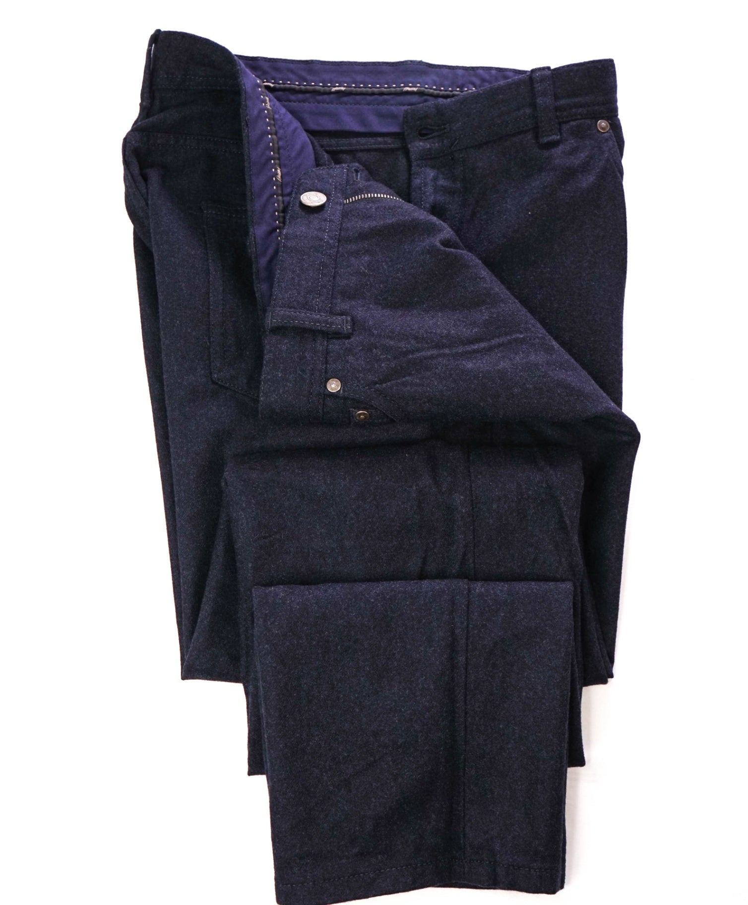 $1,095 BRIONI - Navy Blue Flannel Wool 5 Pocket Pants - 41W